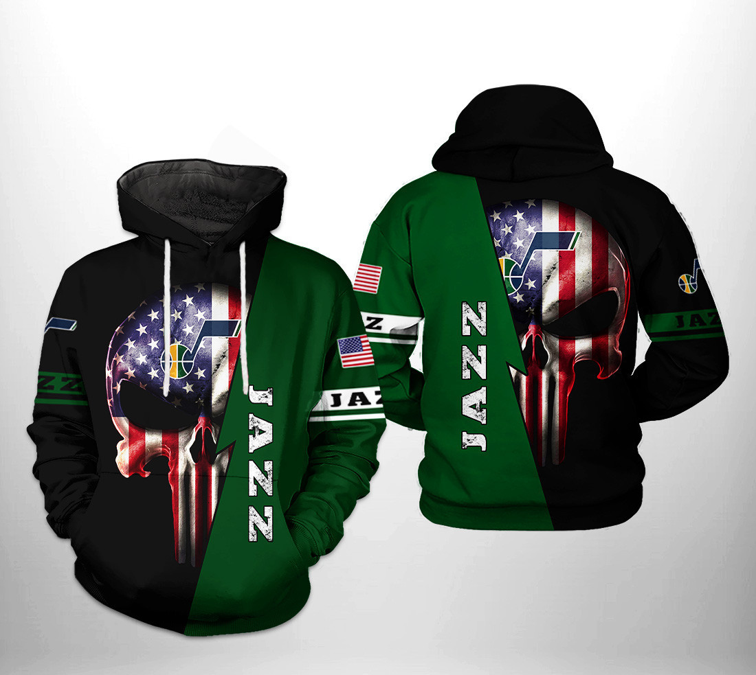 Utah Jazz NBA US Flag Skull Team 3D All Over Print Hoodie, Zip Hoodie