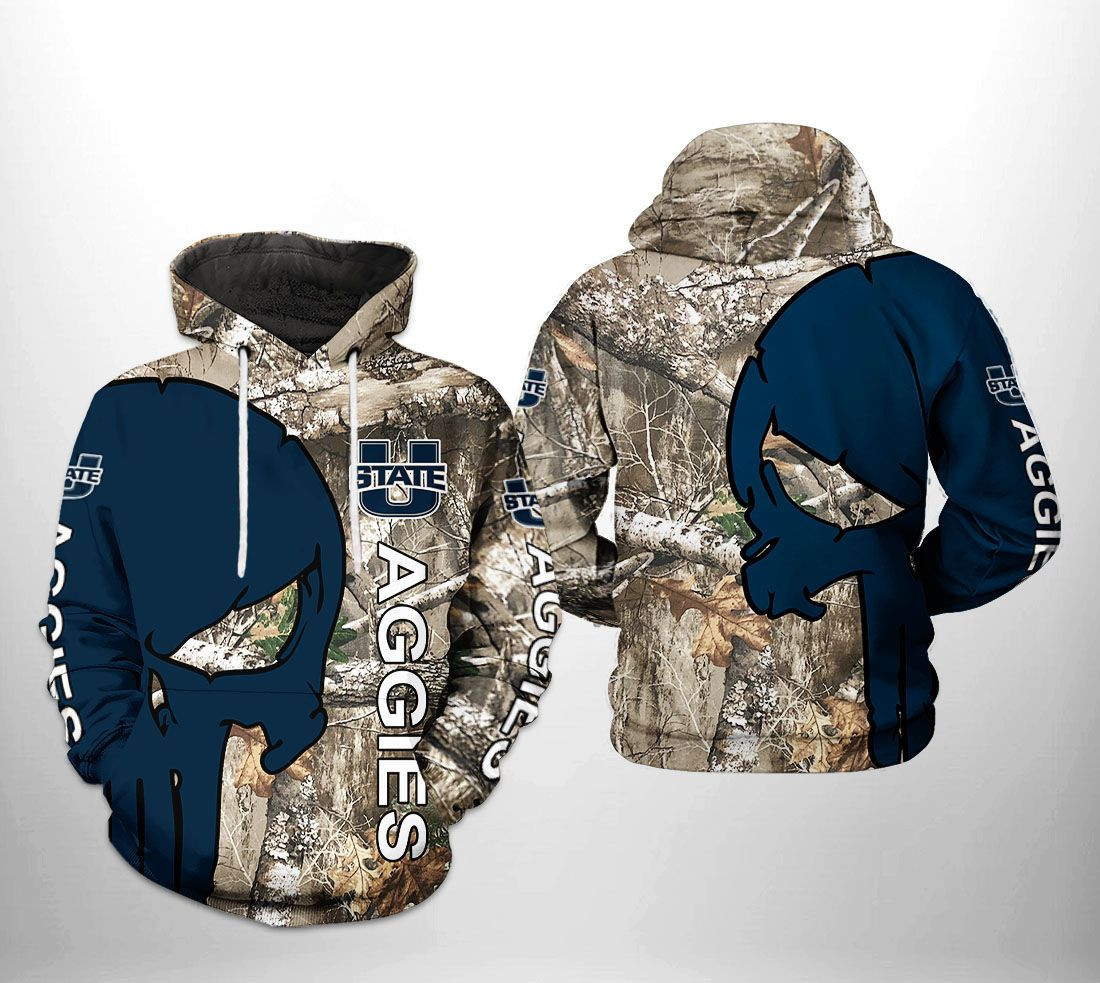 Utah State Aggies NCAA Camo Veteran Hunting 3D All Over Print Hoodie, Zip Hoodie
