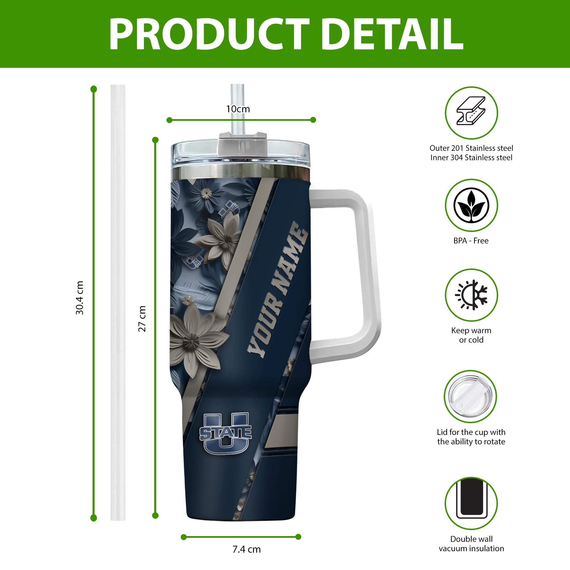 Utah State Aggies NCAA Custom Stanley Cup 40 oz 30 oz Tumbler With HandleTVC230108 - Image 2