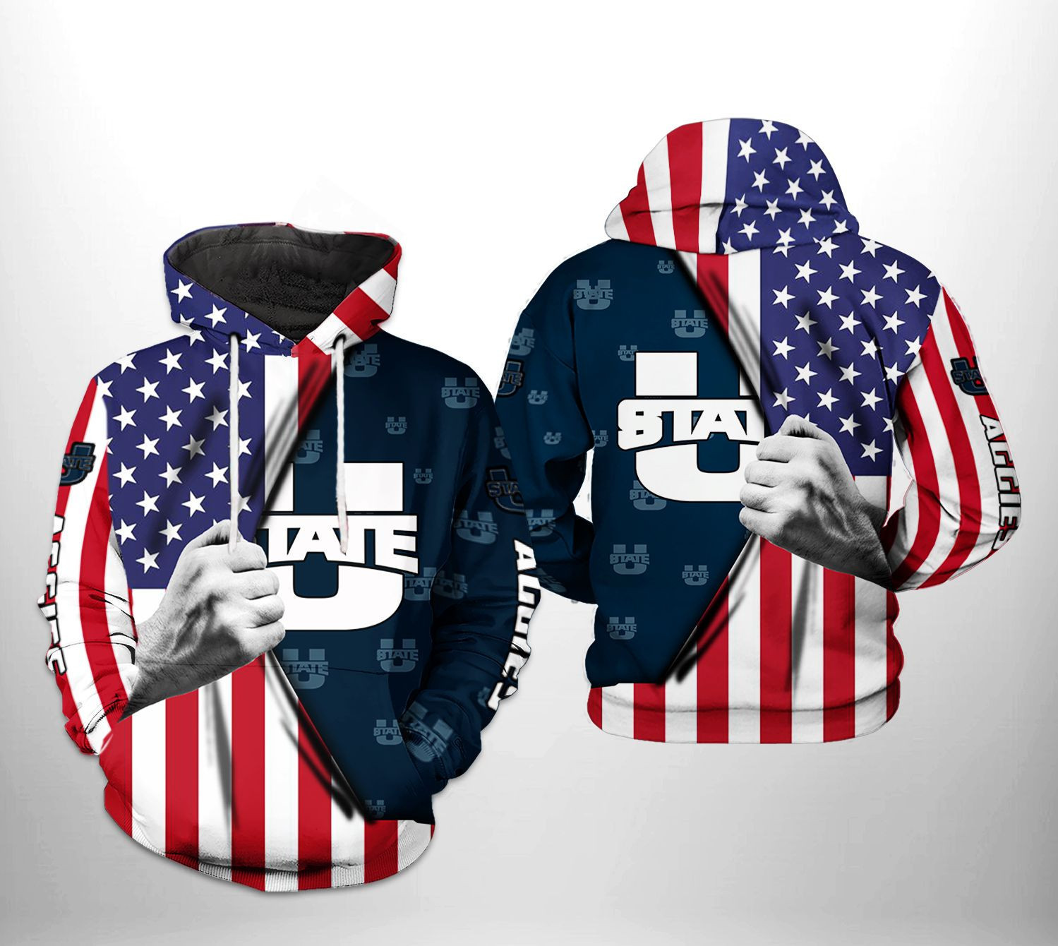 Utah State Aggies NCAA US Flag 3D All Over Print Hoodie, Zip Hoodie