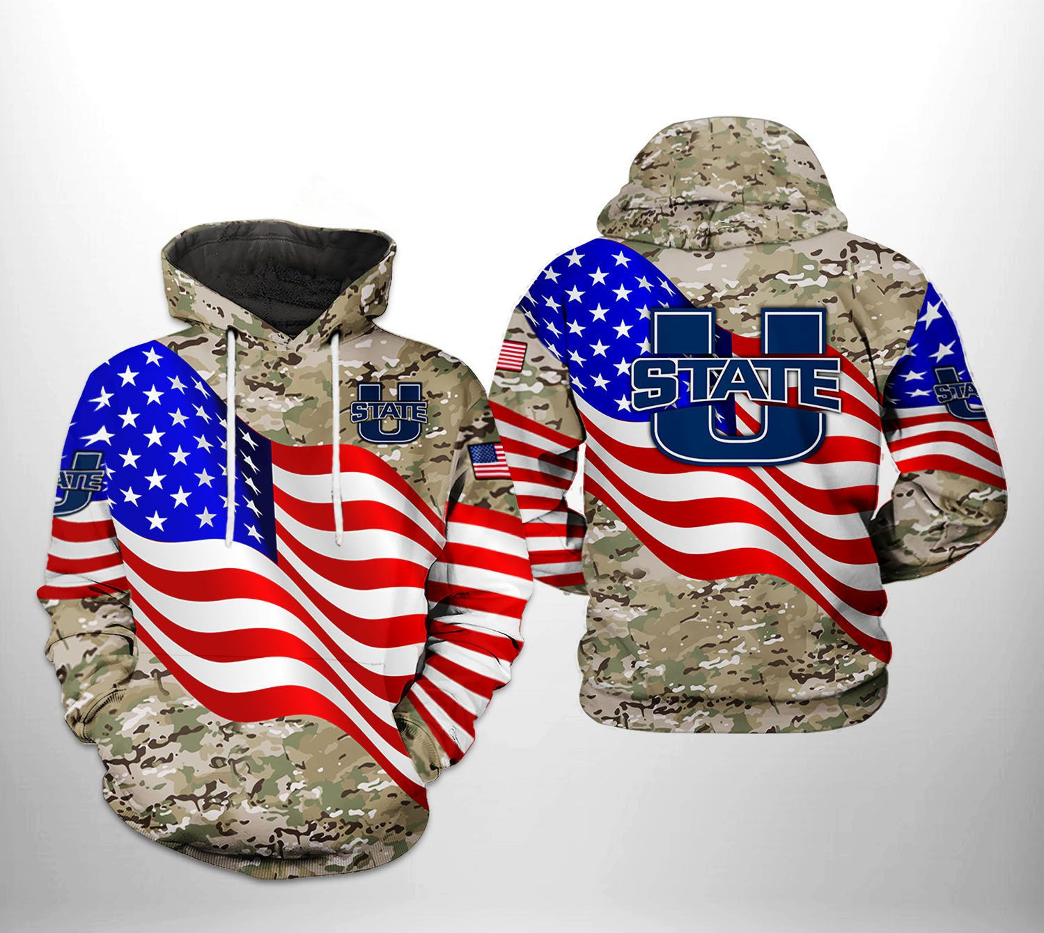 Utah State Aggies NCAA US Flag Camo Veteran 3D All Over Print Hoodie, Zip Hoodie