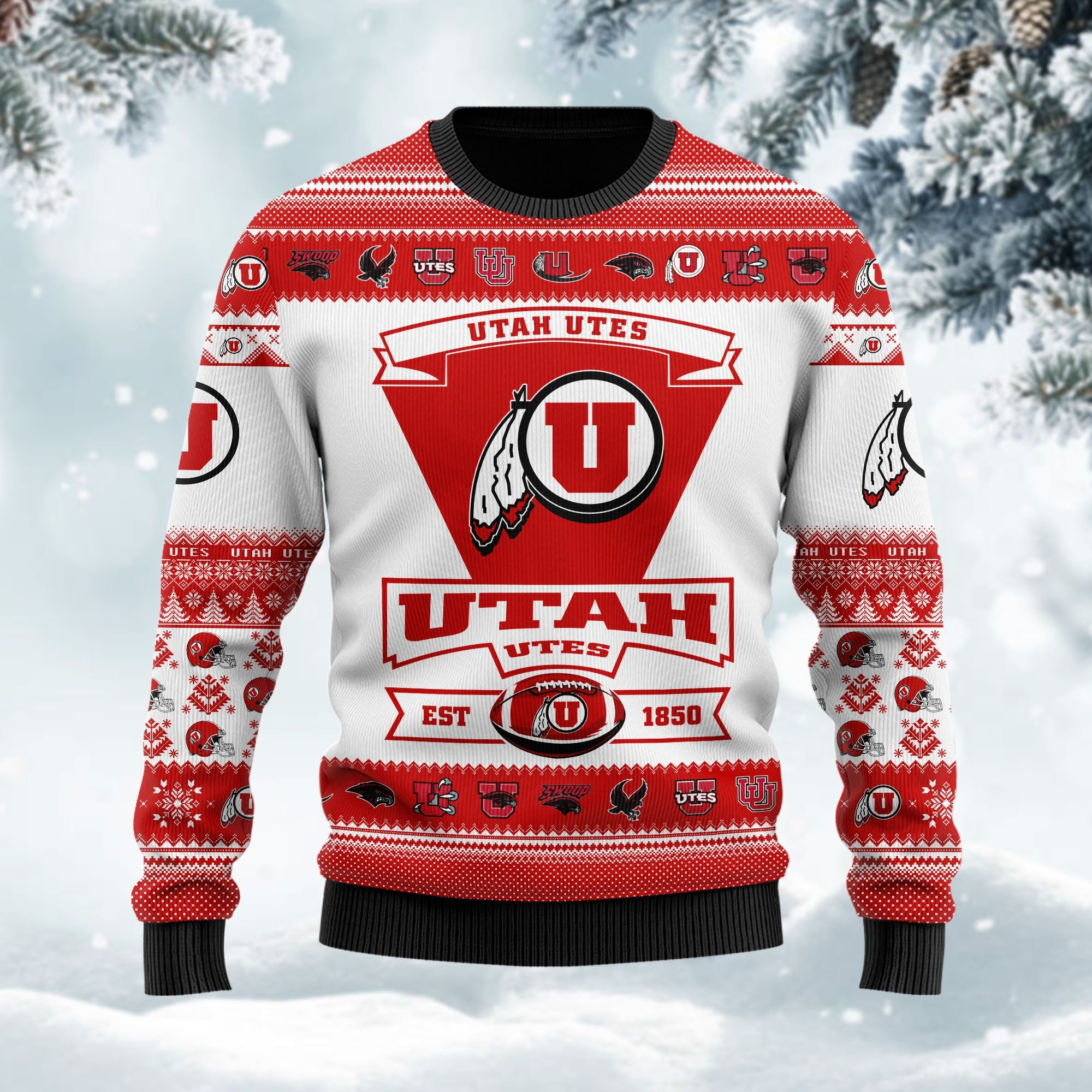 Utah Utes Football Team Logo Custom Name Personalized Ugly Christmas Sweater Adult 3D Funny Matching for family - Image 2