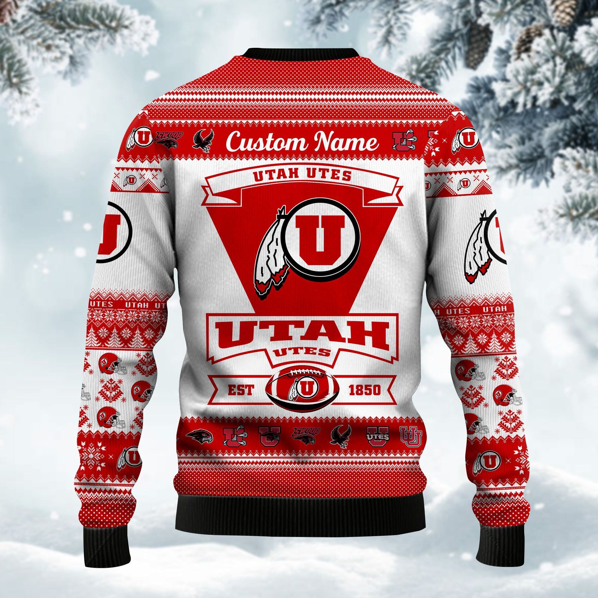Utah Utes Football Team Logo Custom Name Personalized Ugly Christmas Sweater Adult 3D Funny Matching for family - Image 3