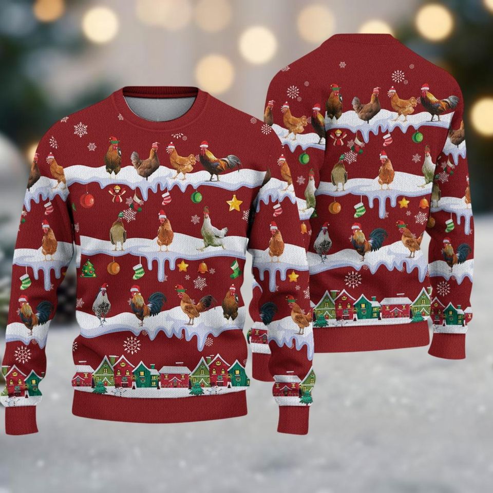 ute Christmas Chickens Ugly Sweater, Farm Animals Xmas Sweater