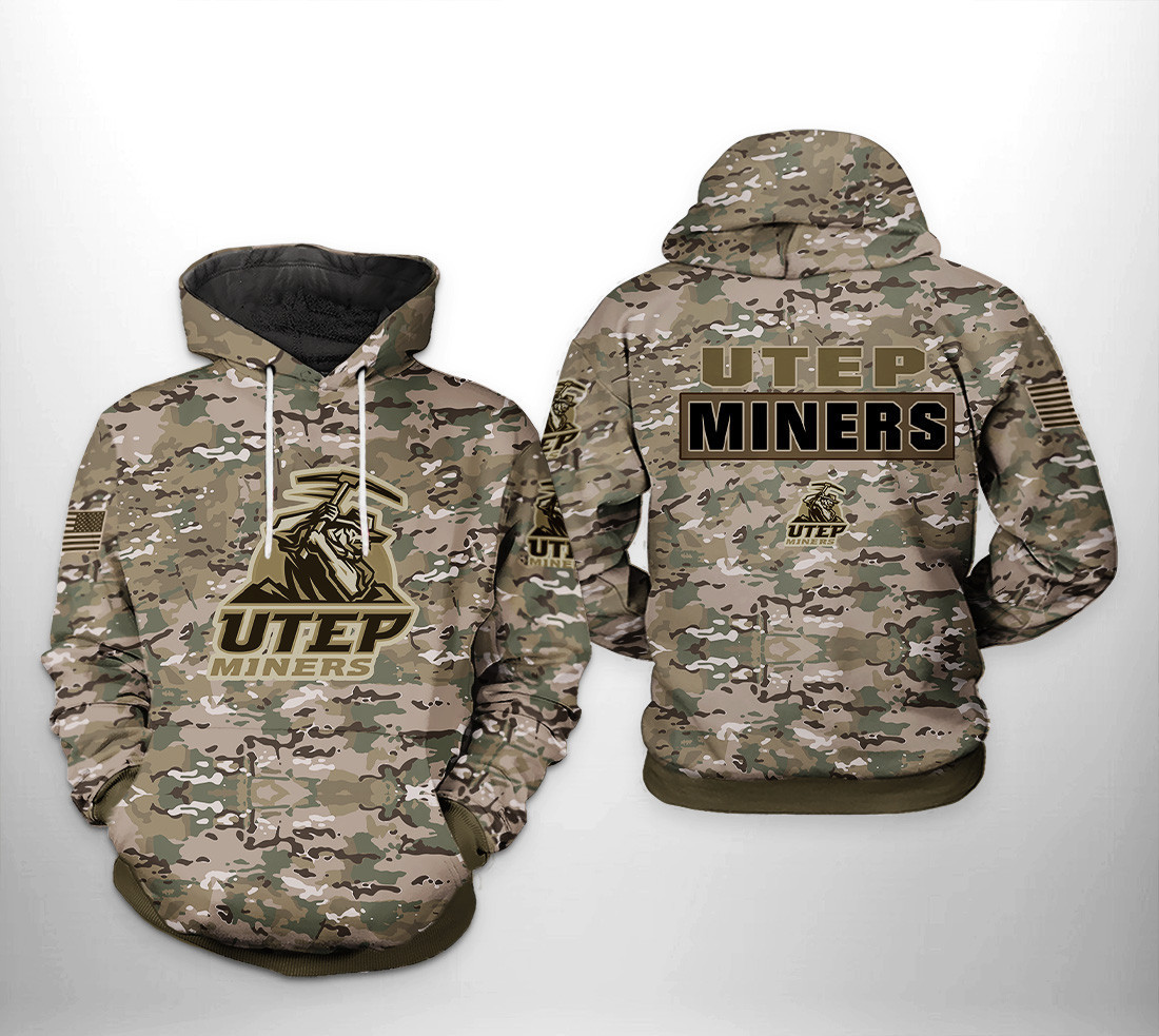 UTEP Miners NCAA Camo Veteran 3D All Over Print Hoodie, Zip Hoodie
