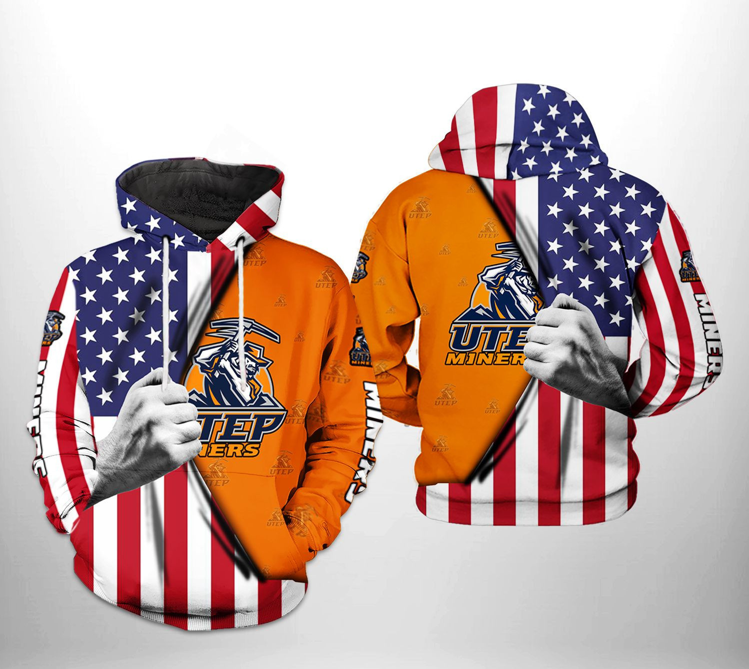 UTEP Miners NCAA US Flag 3D All Over Print Hoodie, Zip Hoodie