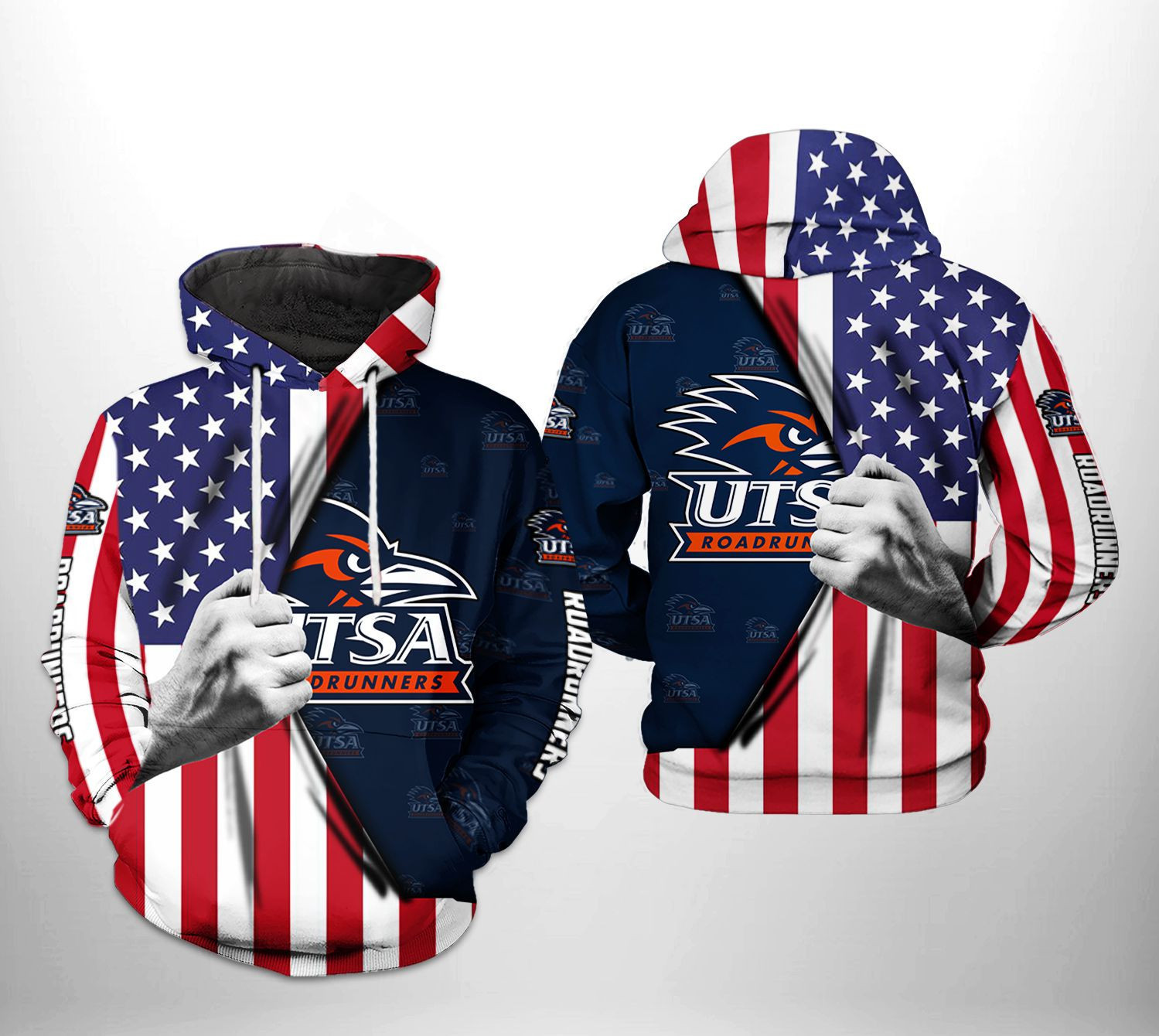 UTSA Roadrunners NCAA US Flag 3D All Over Print Hoodie, Zip Hoodie