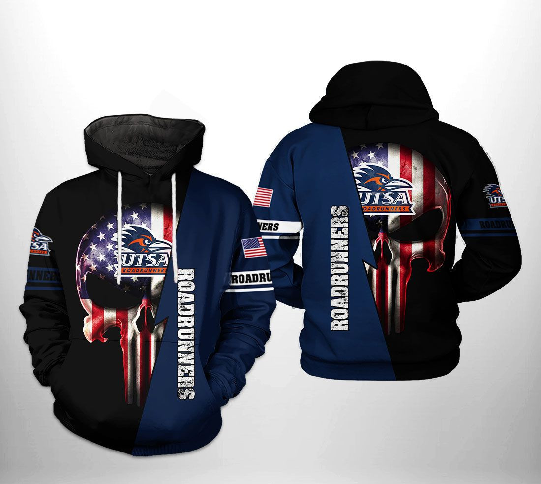 UTSA Roadrunners NCAA US Flag Skull 3D All Over Print Hoodie, Zip Hoodie