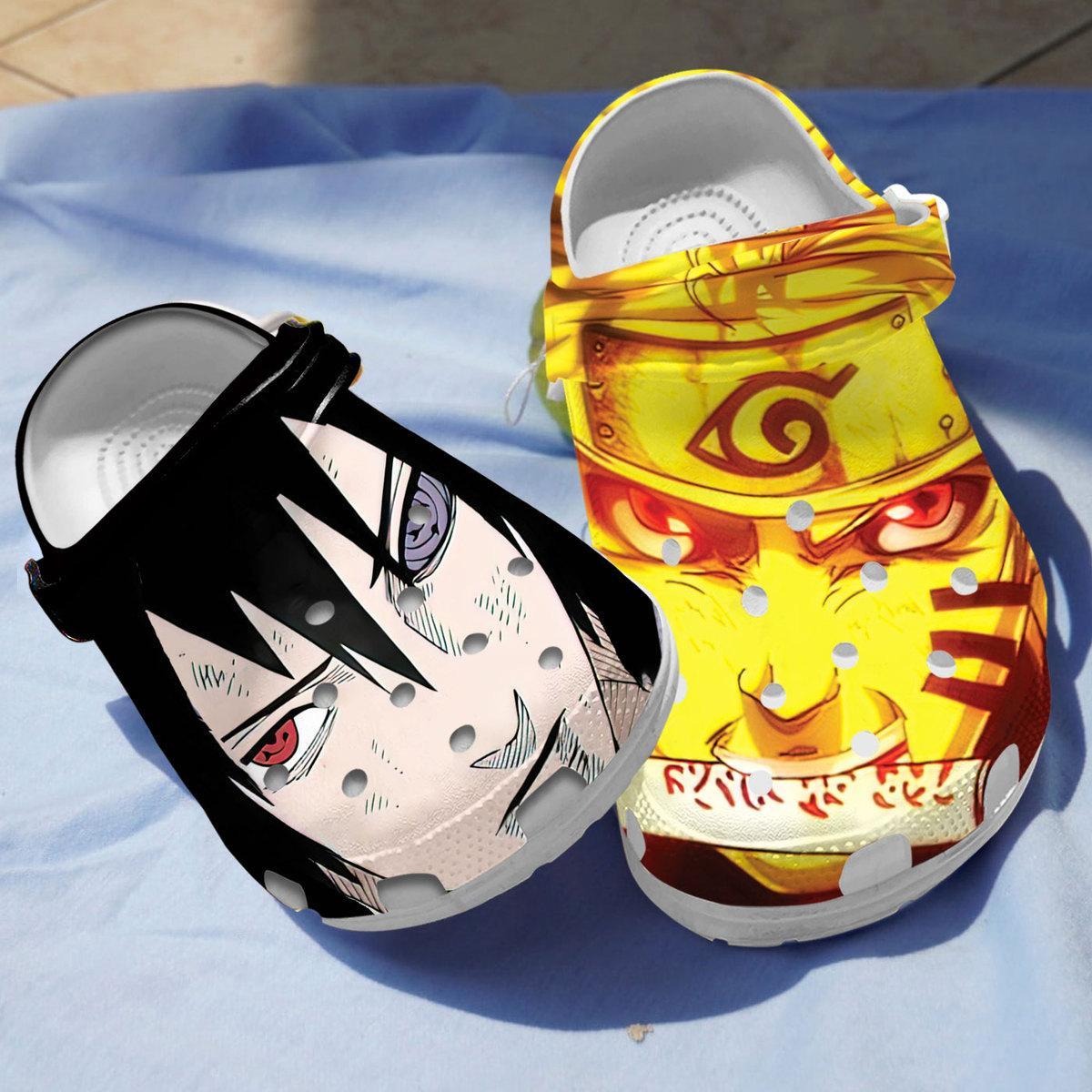 Uzumaki Naruto vs Uchiha Sasuke Naruto Anime Crocs Crocband Clogs Shoes Comfortable For Men Women and Kids
