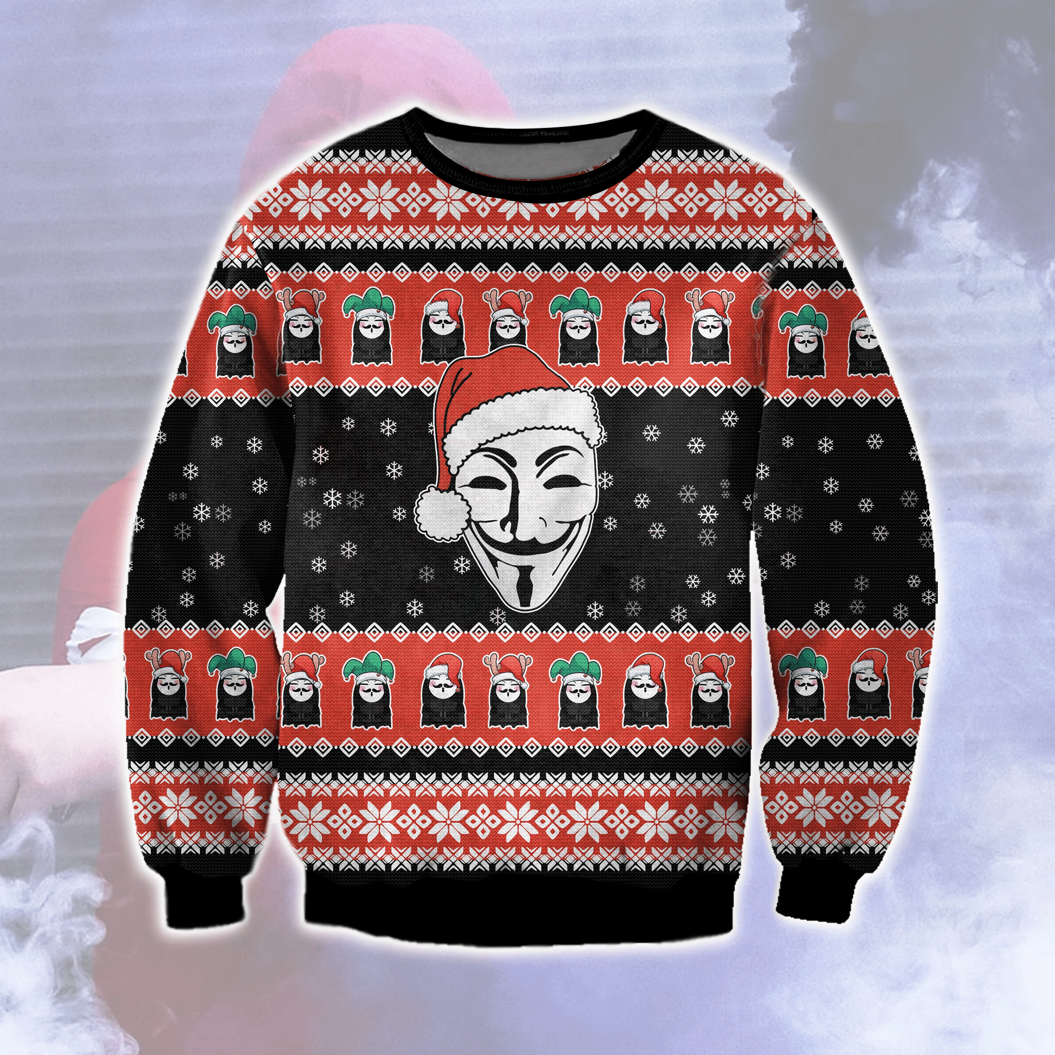 V For Vendetta Ugly Christmas Sweater Adult 3D Funny Matching for family