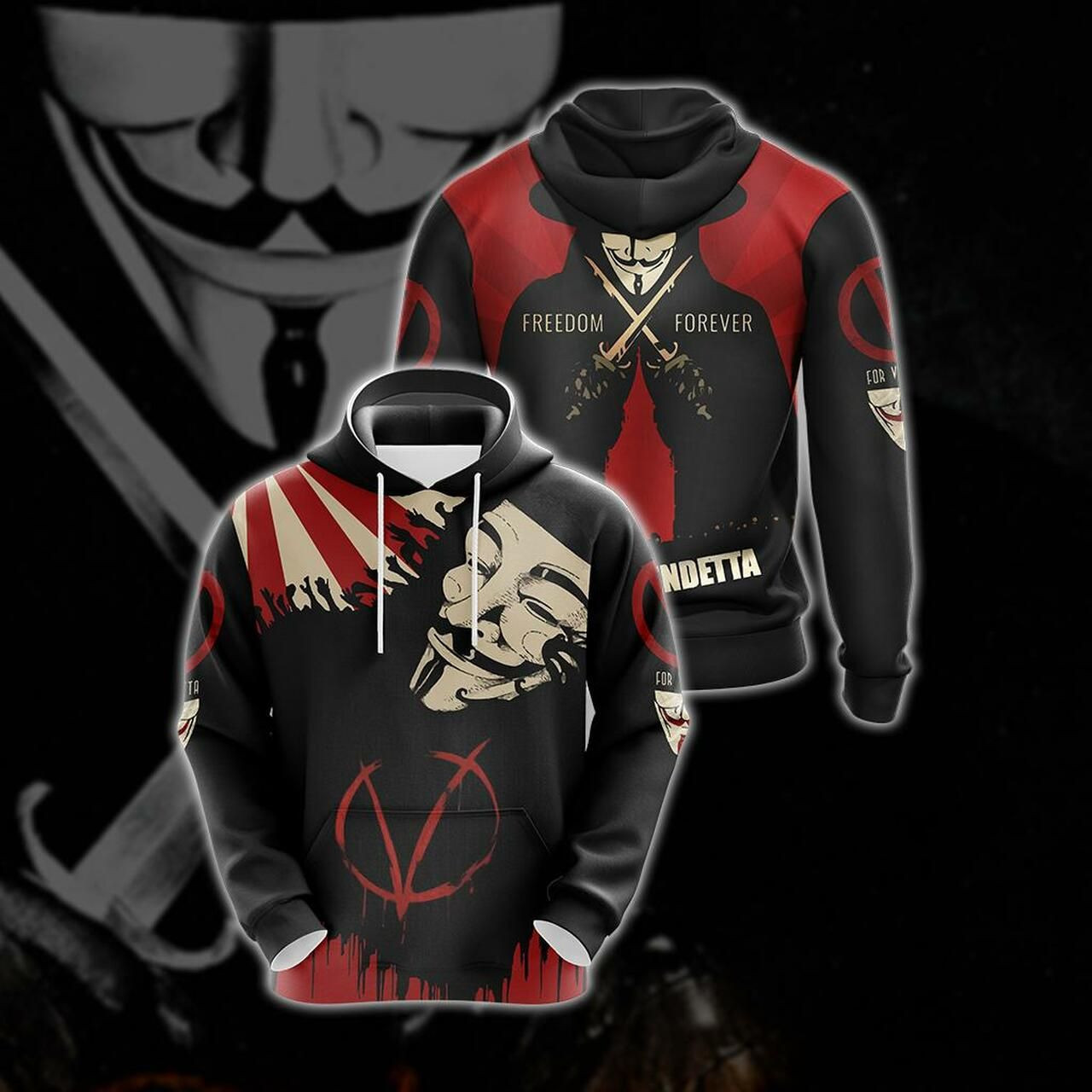 V For Vendetta Unisex 3D All Over Print Hoodie, Zip Hoodie