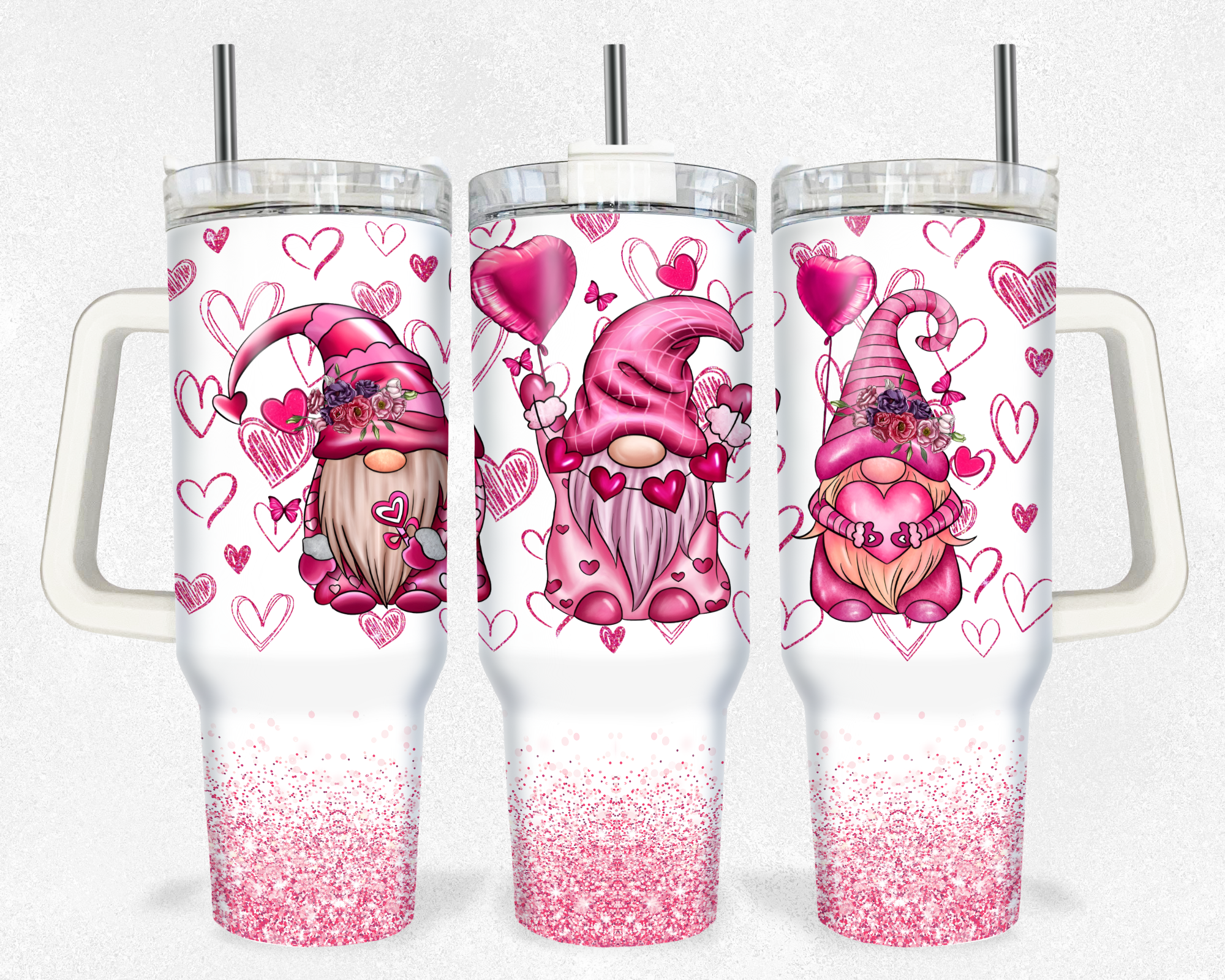 Valentine Pink Gnomes Glitter Custom Stanley Cup 40 oz 30 oz Tumbler With HandleTVC2301173