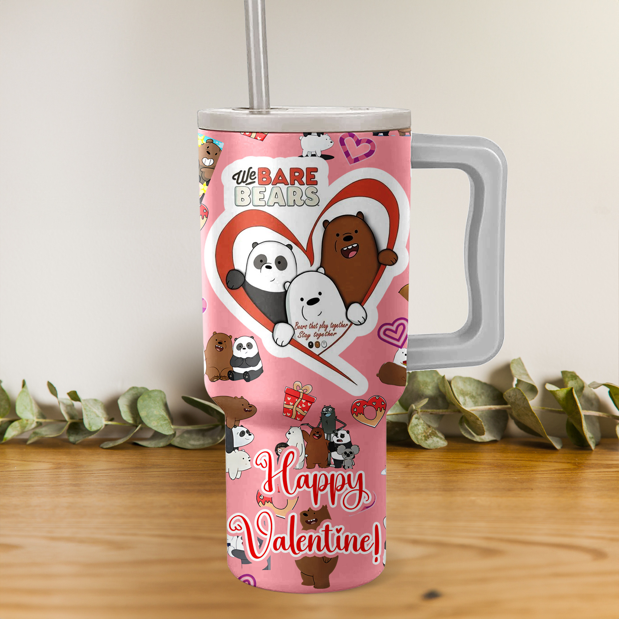 Valentine We Bare Bears Cartoon Custom Stanley Cup 40 oz 30 oz Tumbler With HandleTVC2301152 - Image 2