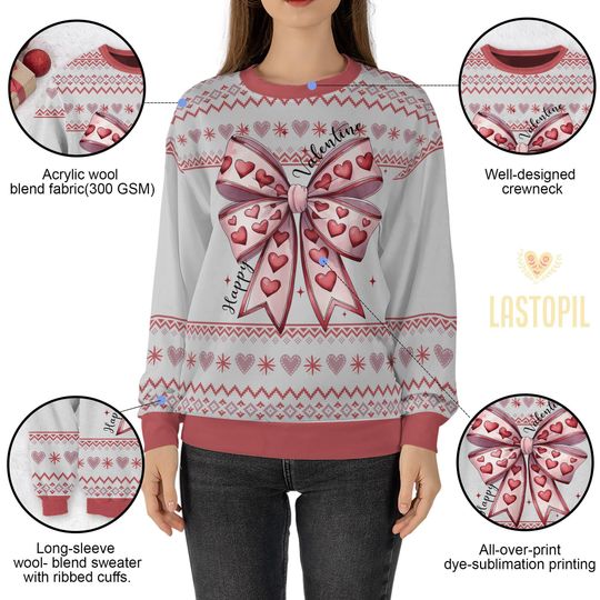 Valentines Day Coquette Bow Ugly Sweater, Happy Valentines Ugly Sweater - Image 13