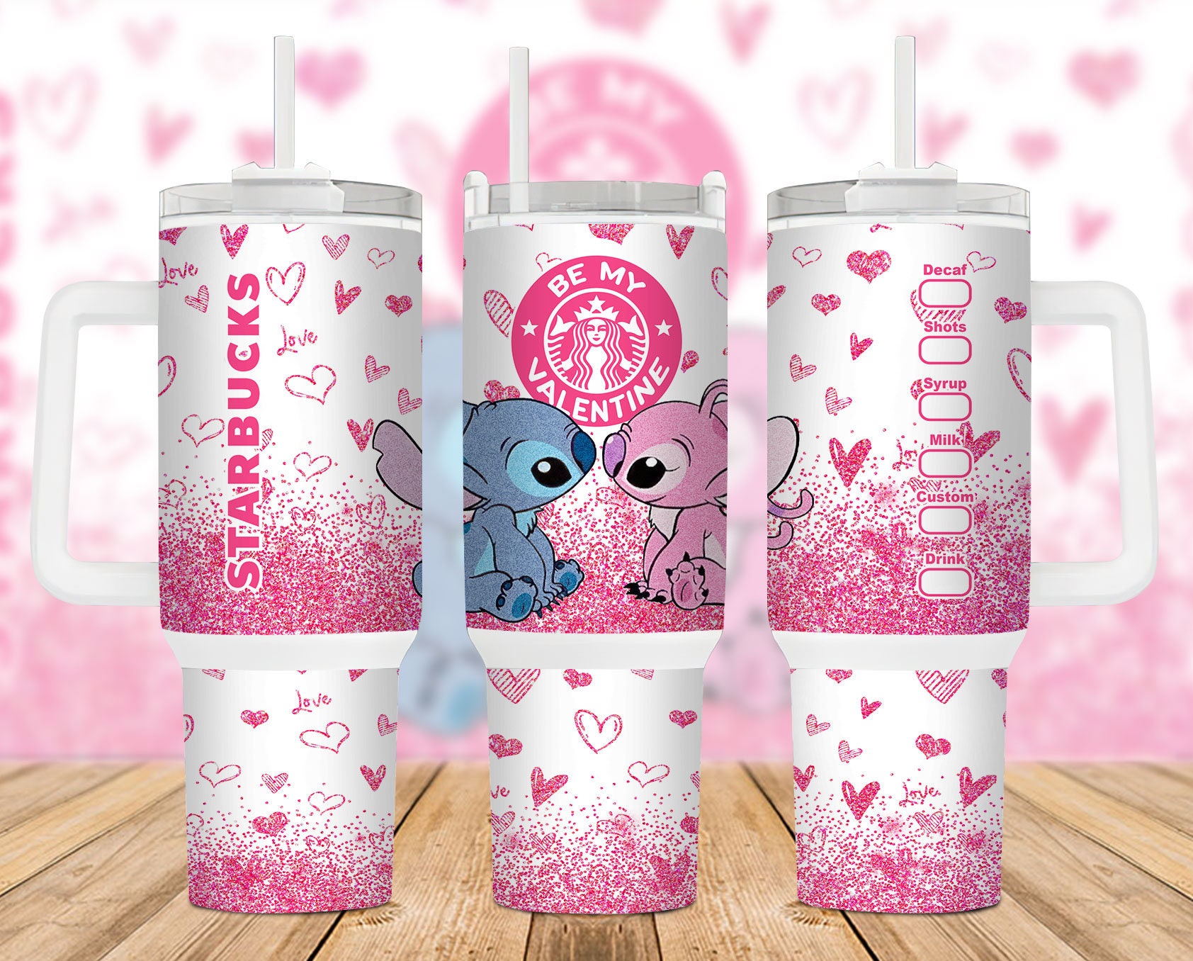 Valentines Stitch Disney Cartoon Custom Stanley Cup 40 oz 30 oz Tumbler With HandleTVC2301888