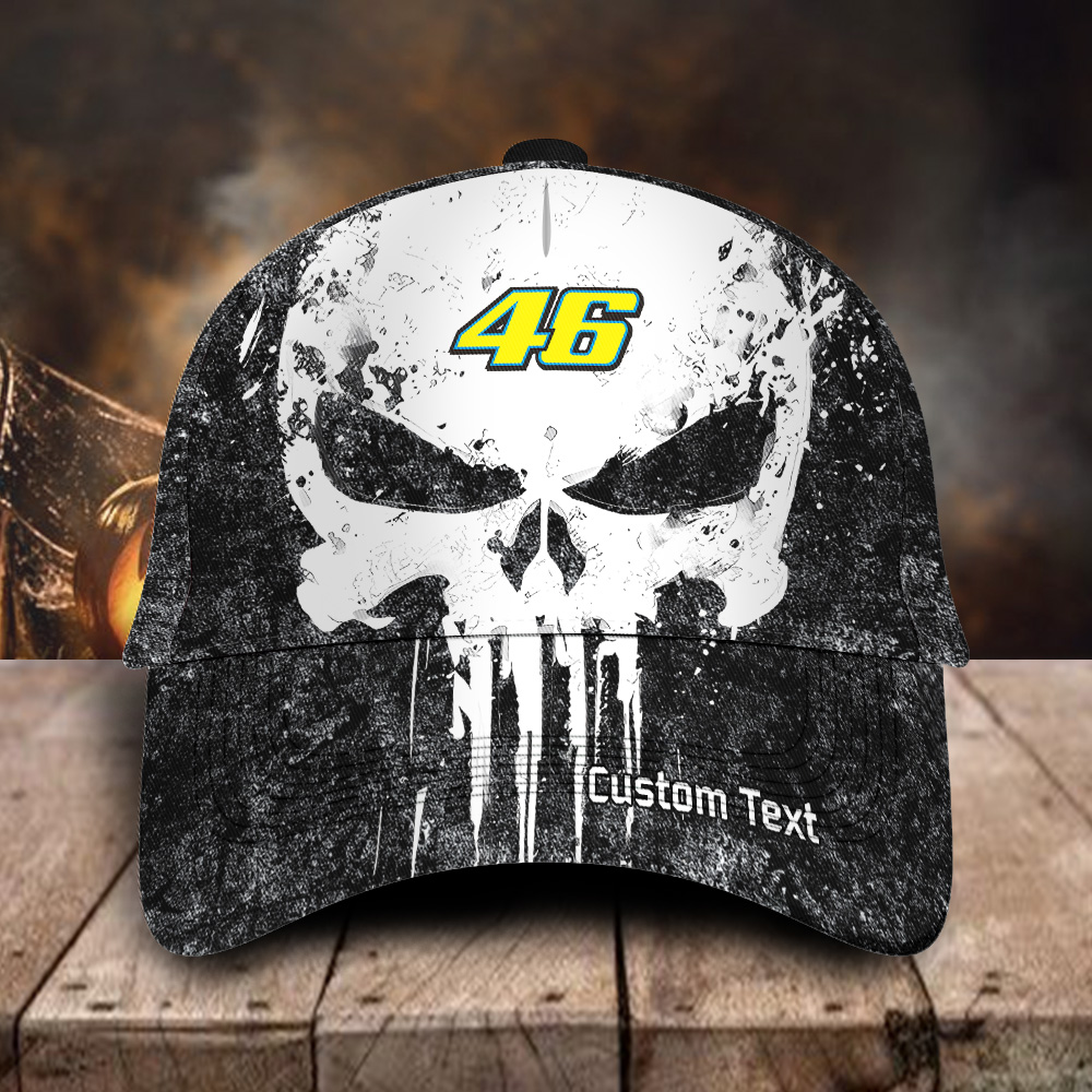 Valentino Rossi 46 Skull Graffiti Contrast Color Custom Name 3D Classic Cap For Men Women Driver Trucker Trucker Hats Custom Hats Gifts For Men & Women
