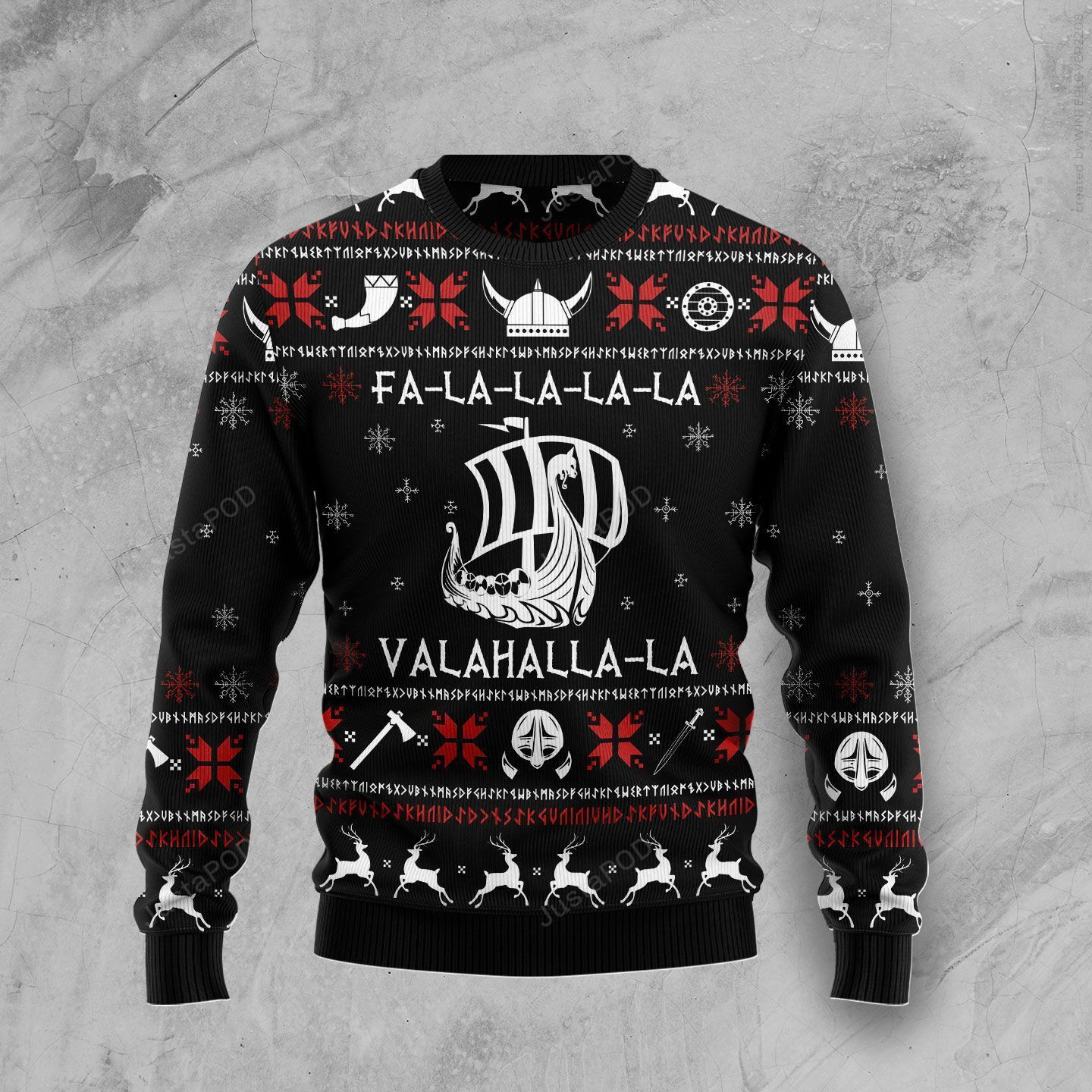 Valhalla Viking Ugly Christmas Sweater Adult 3D Funny Matching for family