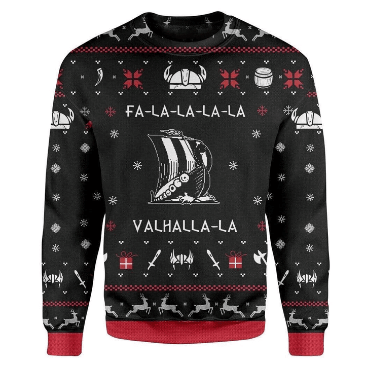Valhalla Viking Ugly Christmas Sweater Adult 3D Funny Matching for family