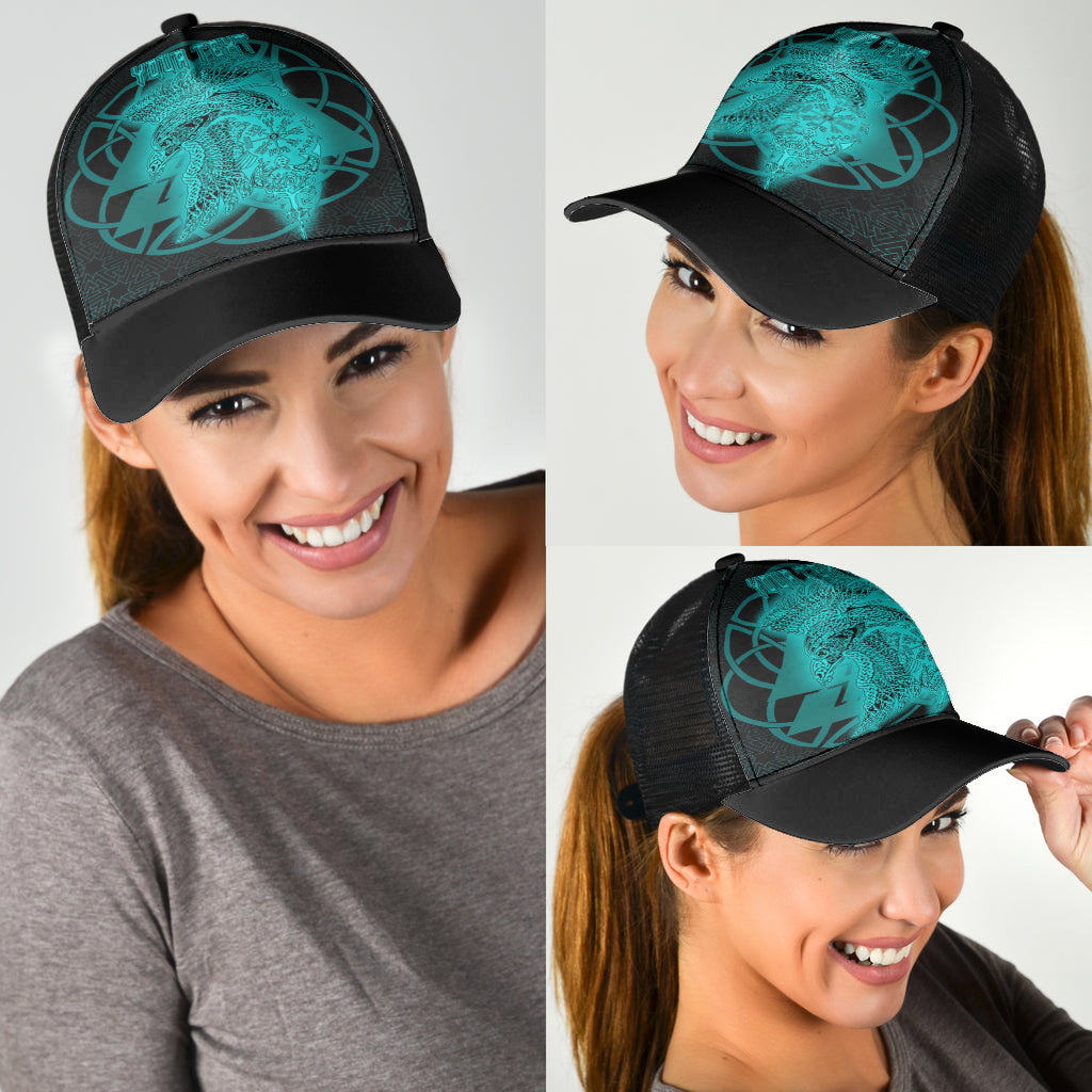 Valknut Raven Turquoise Viking Homeset Mesh Back Cap Trucker Hats Custom Hats Gifts For Men & Women