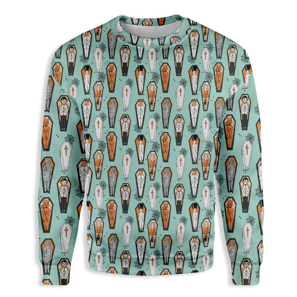 Vampire Coffins Halloween Ugly Christmas Sweater Adult 3D Funny Matching for family