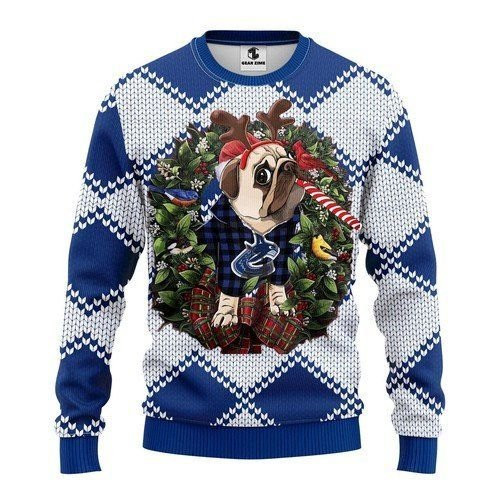 Vancouver Canucks Pug Dog Ugly Christmas Sweater Adult 3D Funny Matching for family