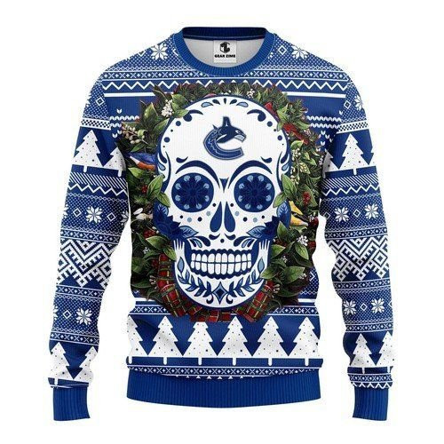Vancouver Canucks Skull Flower Ugly Christmas Sweater Adult 3D Funny Matching for family
