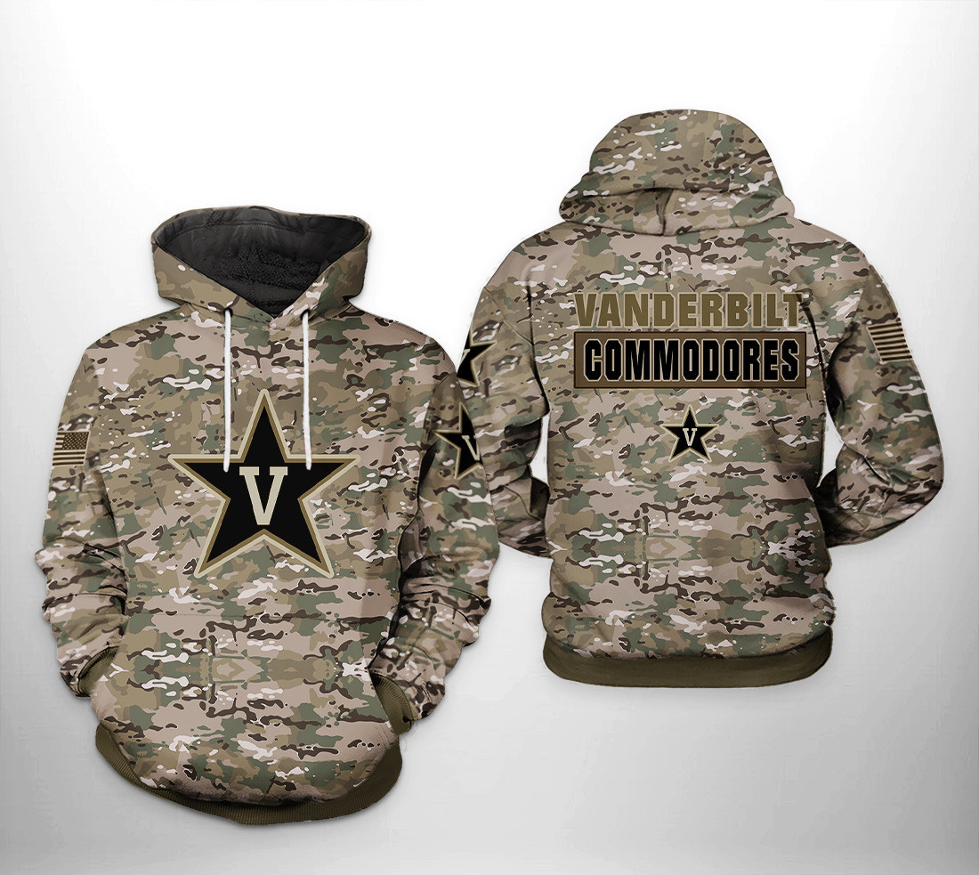 Vanderbilt Commodores NCAA Camo Veteran 3D All Over Print Hoodie, Zip Hoodie