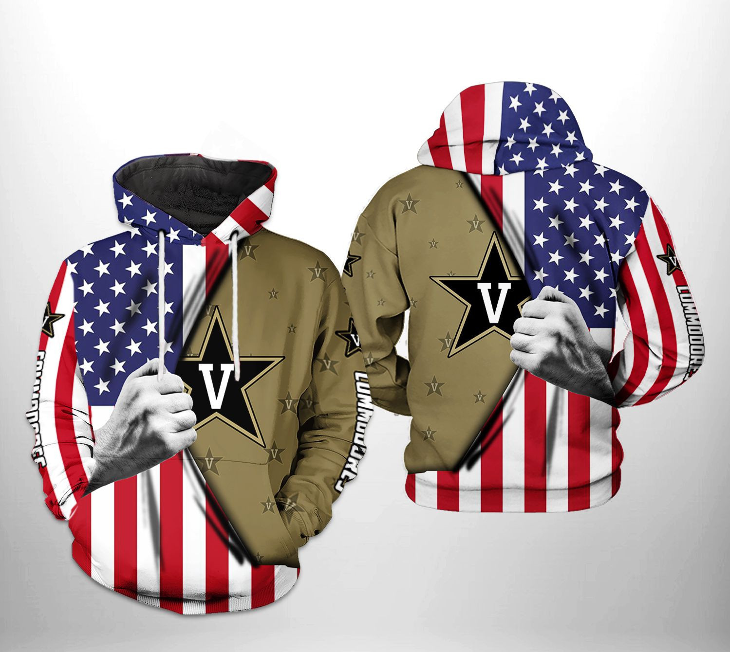 Vanderbilt Commodores NCAA US Flag 3D All Over Print Hoodie, Zip Hoodie