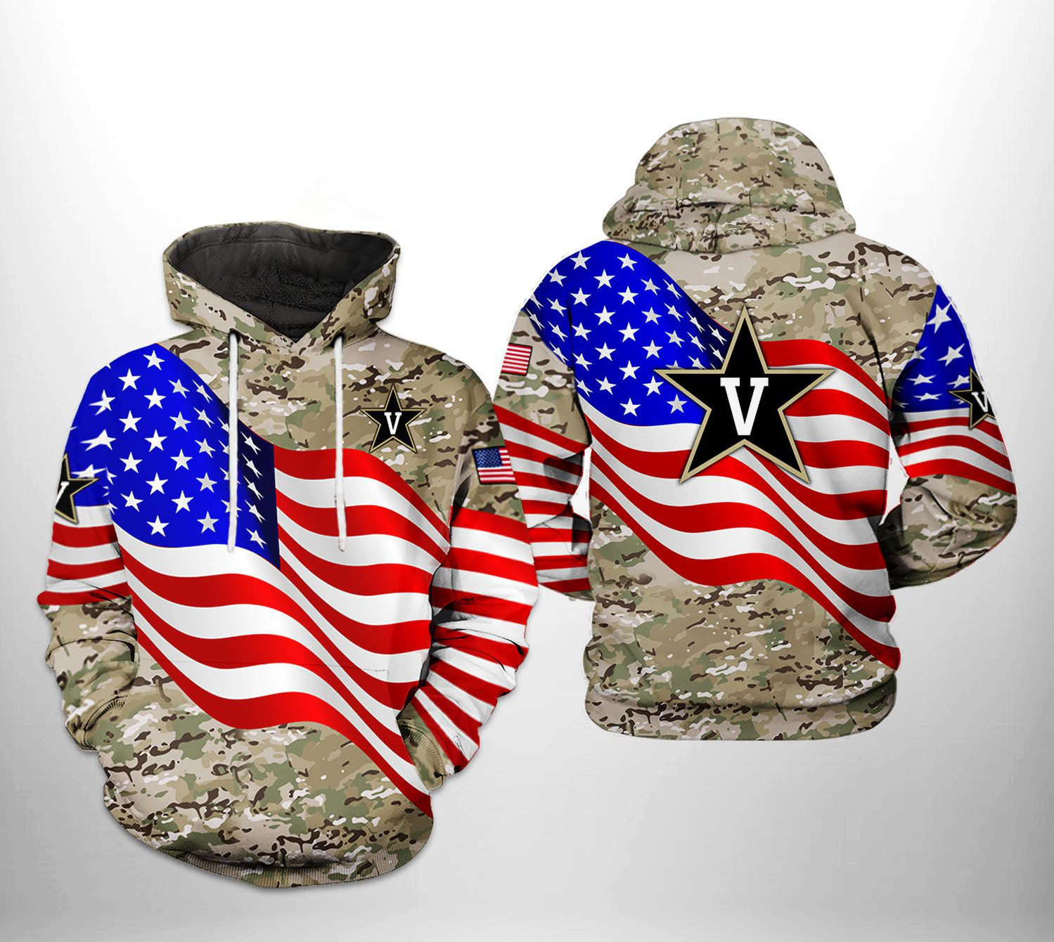 Vanderbilt Commodores NCAA US Flag Camo Veteran 3D All Over Print Hoodie, Zip Hoodie