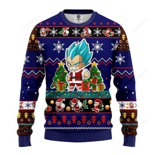 Vegeta Blue Anime Dragon Ball Ugly Christmas Sweater Adult 3D Funny Matching for family