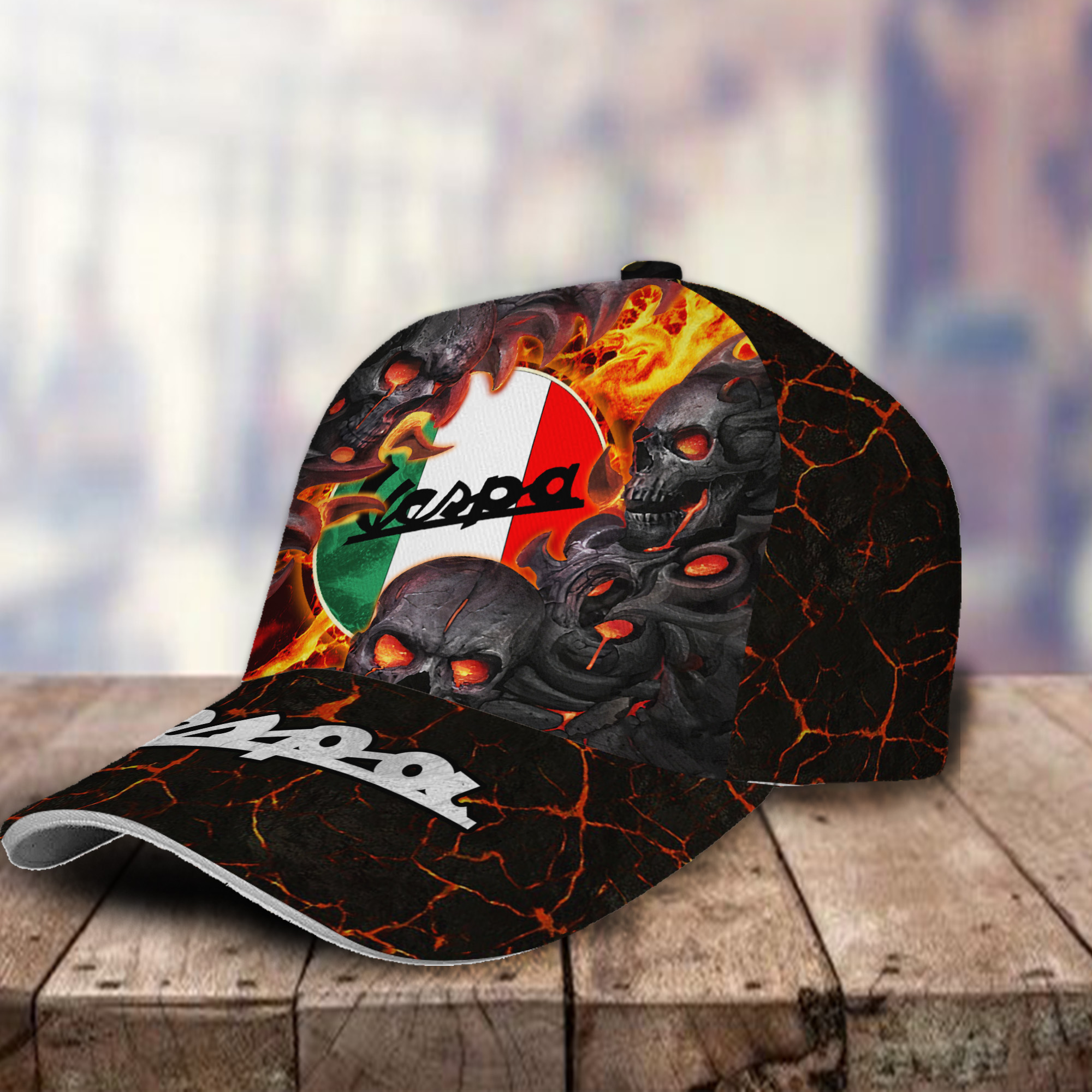 Vespa 3D Classic Cap Skull Fire Car Motor Brand Hats Trucker Hats Custom Hats Gifts For Men & Women