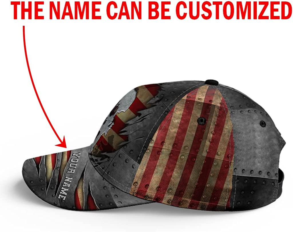 Veteran American Flag Crack Metal Personalized Custom Cap All Over Print Hat, Gift For Veteran Grandpa Dad Husband Trucker Hats Custom Hats Gifts For Men & Women