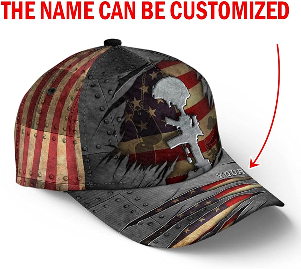 Veteran American Flag Crack Metal Personalized Custom Cap All Over Print Hat, Gift For Veteran Grandpa Dad Husband Trucker Hats Custom Hats Gifts For Men & Women