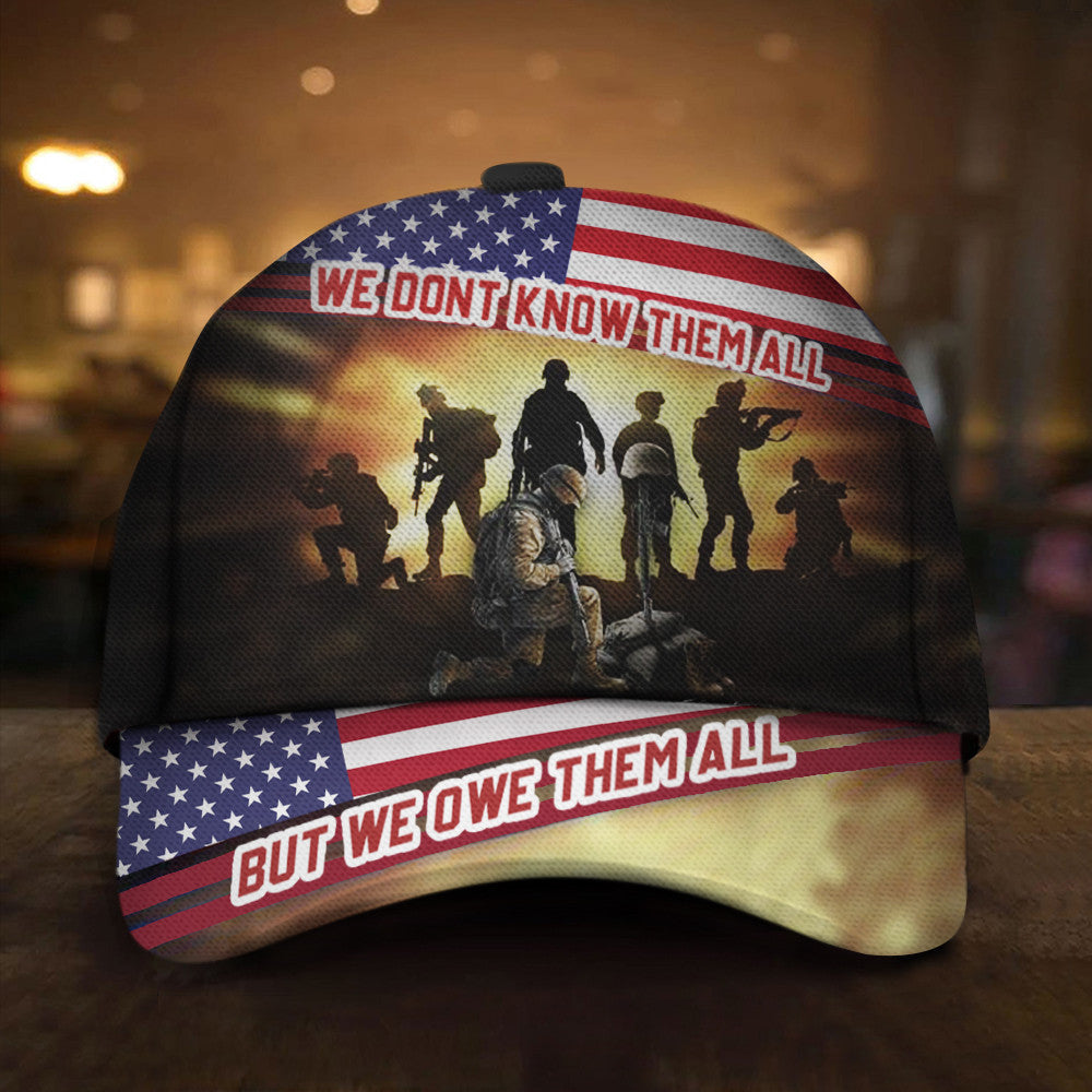 Veteran American Flag Hat Proud US Military Veterans We Dont Know All But We Owe Them All Honoring Veterans Patriot Merch Hat Classic Cap Trucker Hats Custom Hats Gifts For Men & Women