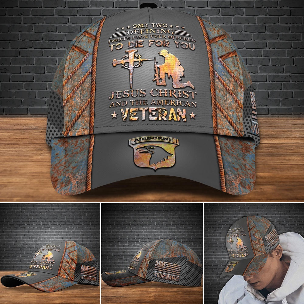 Veteran Cap, 101st Airborne Division Military Veteran Cap, Custom Cap Jesus Christ And The American Trucker Hats Custom Hats Gifts For Men & Women
