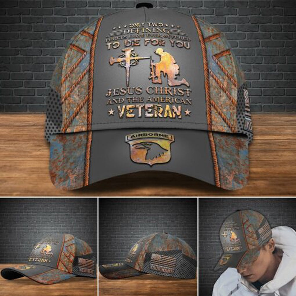 Veteran Cap, 101st Airborne Division Military Veteran Cap, Custom Cap Jesus Christ And The American Trucker Hats Custom Hats Gifts For Men & Women
