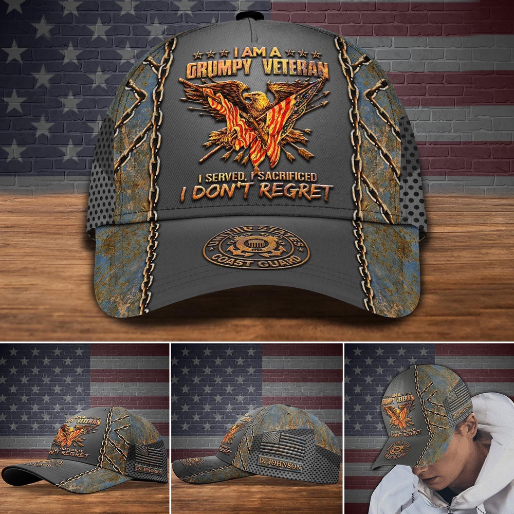 Veteran Cap, US Coast Guard I Am A Grumpy Veteran Cap Custom Cap Trucker Hats Custom Hats Gifts For Men & Women