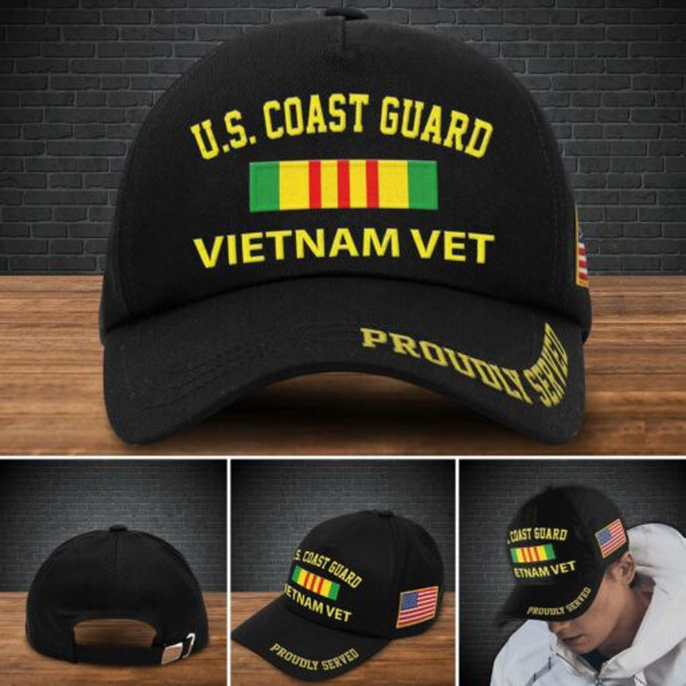Veteran Cap, Us Coast Guard Military Cap , Proudly Served Veteran Gifts, Vietnam Vet Trucker Hats Custom Hats Gifts For Men & Women