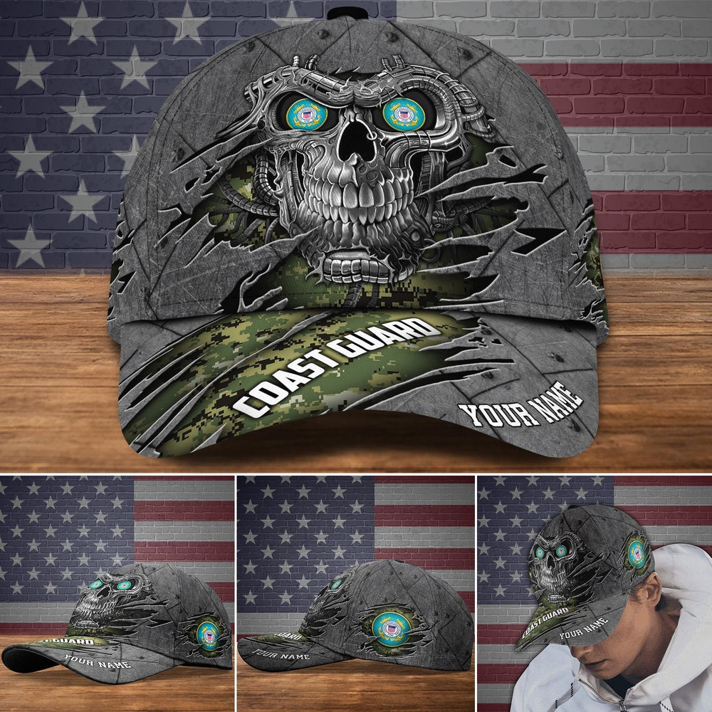 Veteran Cap, US Coast Guard Military Veteran Hat Cap, Custom Skull Cap, Gifts For Veteran Trucker Hats Custom Hats Gifts For Men & Women