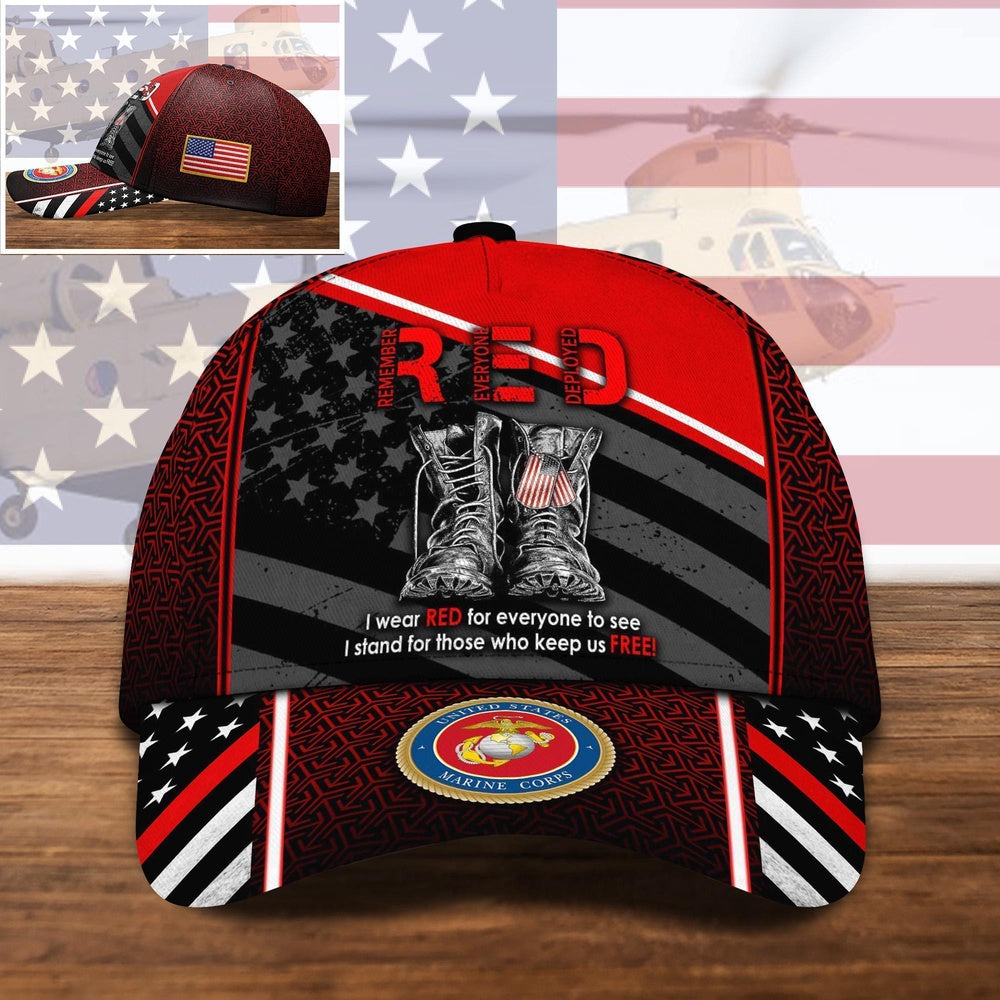 Veteran Cap, Us Marine Corps I Wear Red For Everyone, US Military Gifts, US Veteran Gifts Cap Trucker Hats Custom Hats Gifts For Men & Women