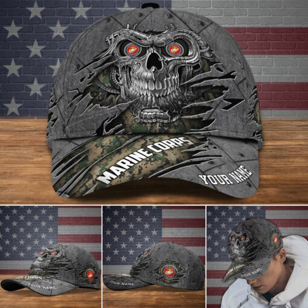 Veteran Cap, Us Marine Corps Military Veteran Hat Cap, Custom Skull Cap, Gifts For Veteran Trucker Hats Custom Hats Gifts For Men & Women