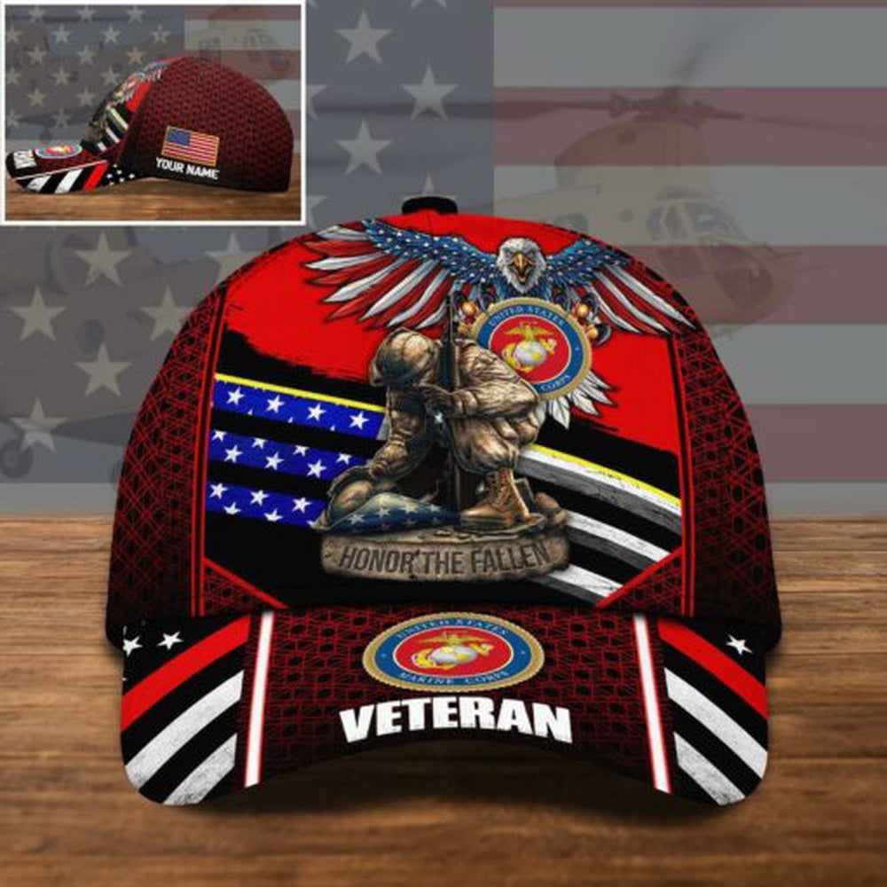 Veteran Cap, Us Marine Corps Us Military Veteran Honor The Fallen Cap Custom Name Trucker Hats Custom Hats Gifts For Men & Women