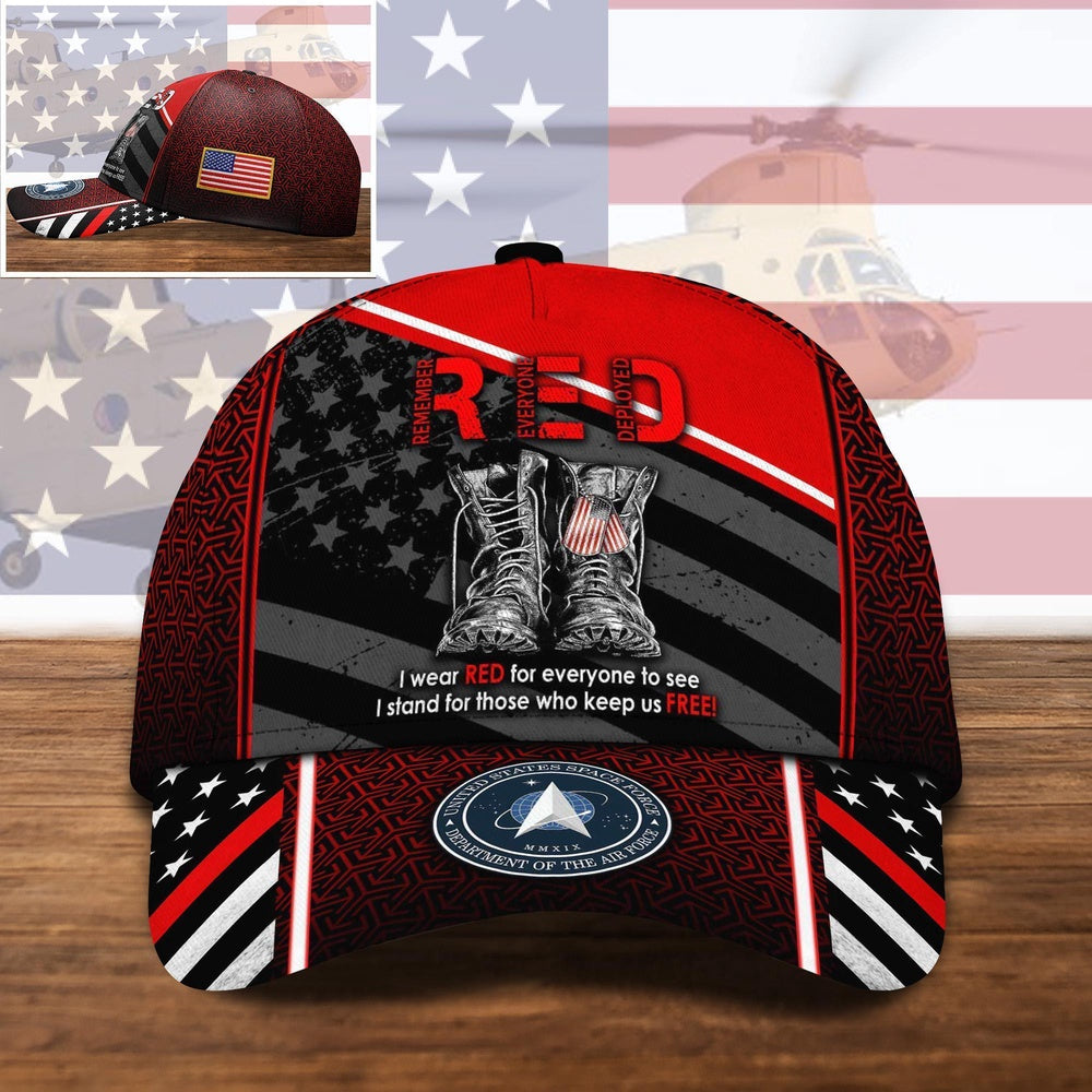 Veteran Cap, Us Space Force I Wear Red For Everyone, US Military Gifts, US Veteran Gifts Cap Trucker Hats Custom Hats Gifts For Men & Women