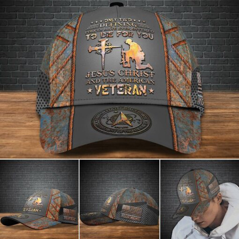 Veteran Cap, Us Space Force Military Veteran Cap, Custom Cap Jesus Christ And The American Trucker Hats Custom Hats Gifts For Men & Women