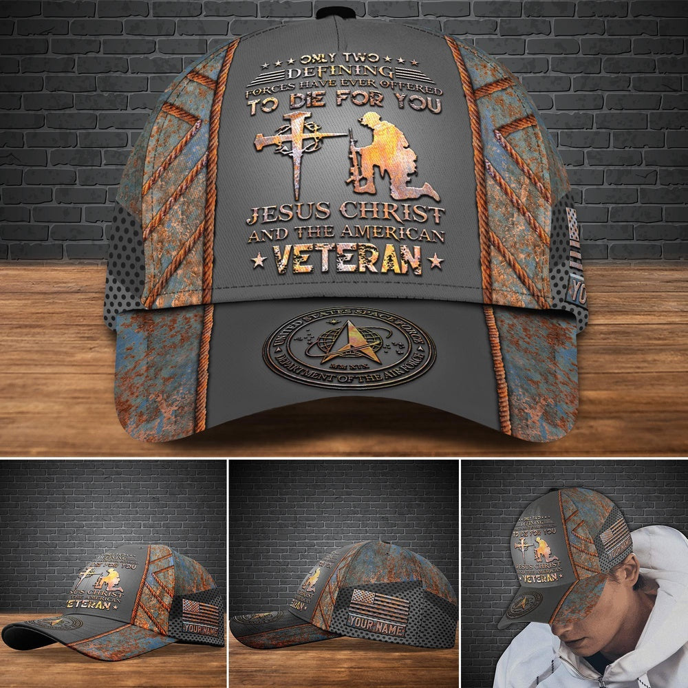 Veteran Cap, Us Space Force Military Veteran Cap, Custom Cap Jesus Christ And The American Trucker Hats Custom Hats Gifts For Men & Women