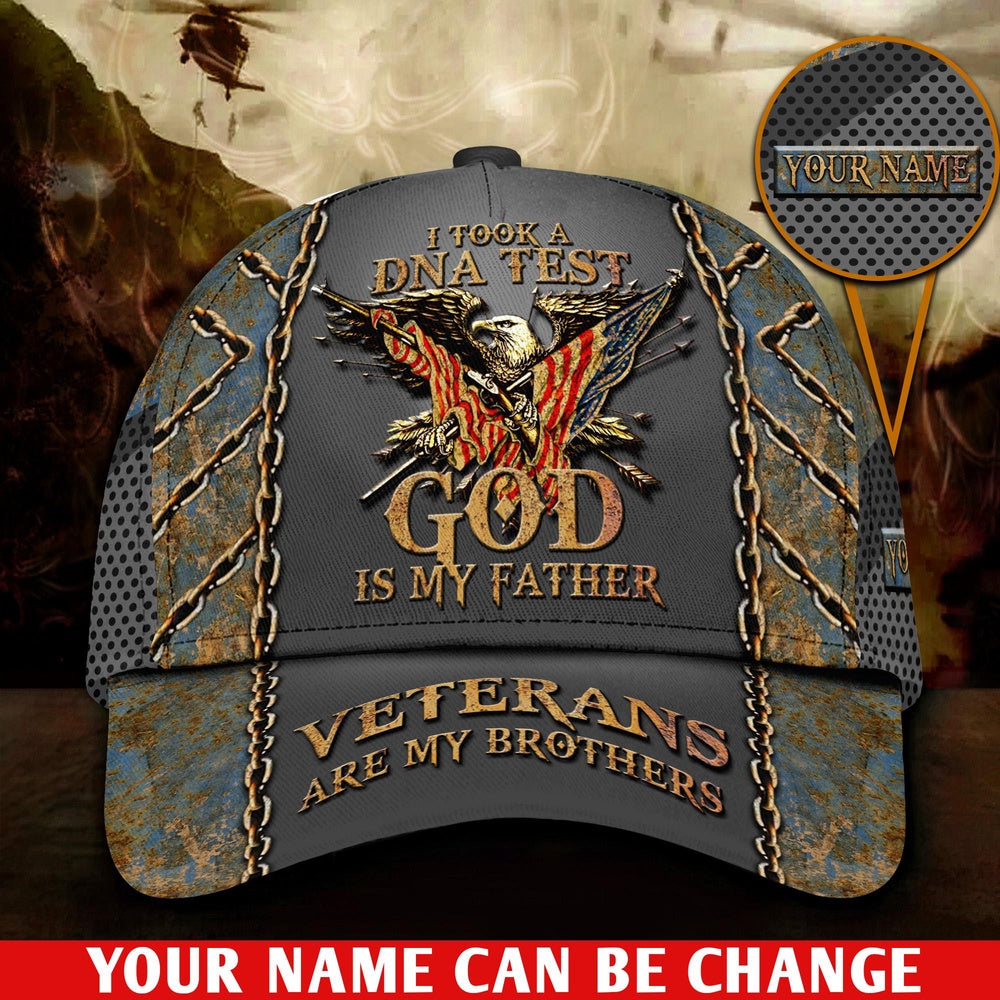 Veteran Cap, US Veteran Personalized US Veteran Cap, I Took A DNA Test God Is My Father Veterans Are My Brothers, Military Eagle Cap Trucker Hats Custom Hats Gifts For Men & Women