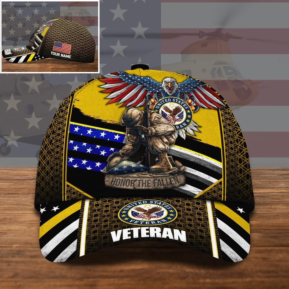 Veteran Cap, US Veteran Us Military Veteran Honor The Fallen Cap Custom Name Trucker Hats Custom Hats Gifts For Men & Women
