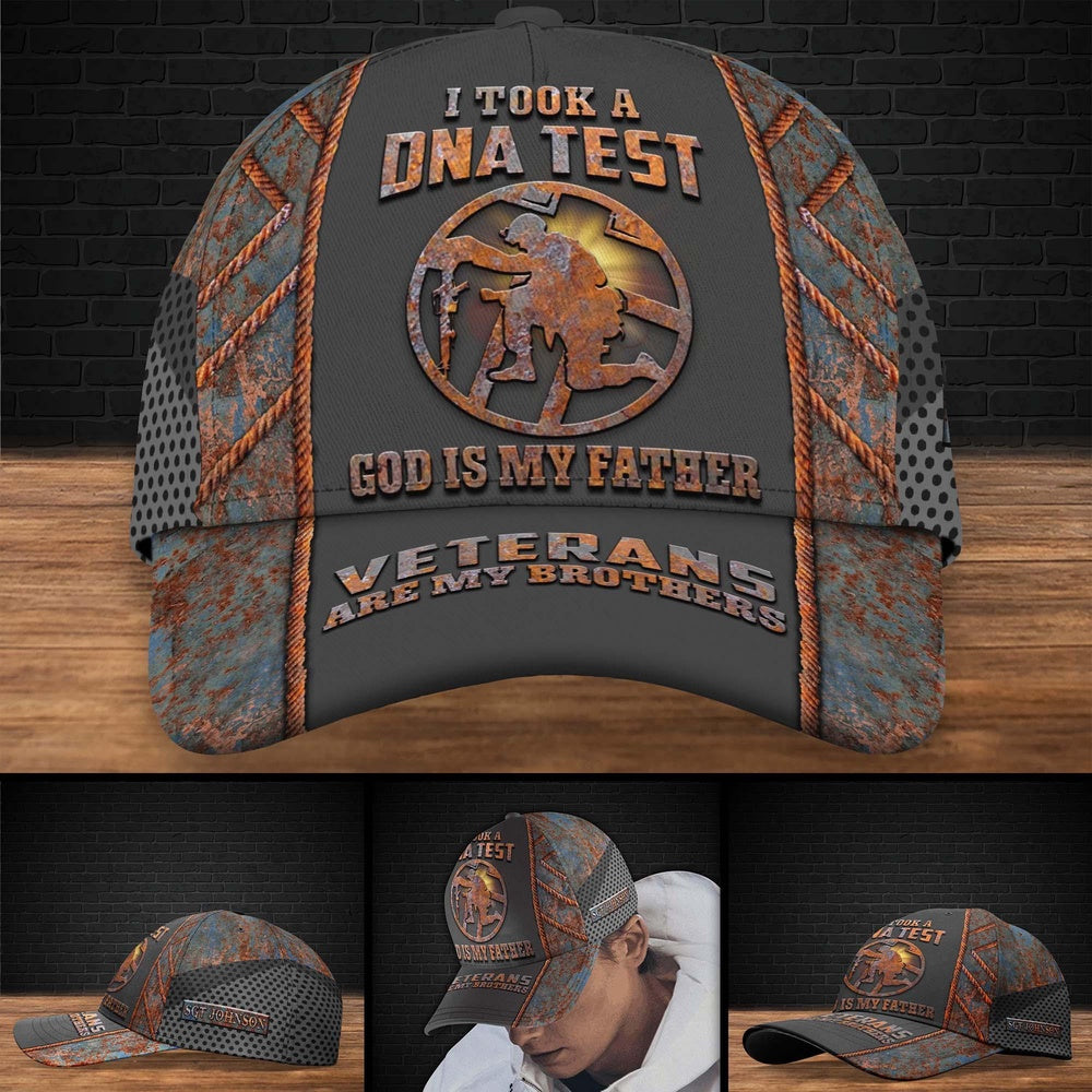 Veteran Cap, Veteran Personalized US Veteran Cap, I Took A DNA Test God Is My Father Veterans Are My Brothers, Military Eagle Cap Trucker Hats Custom Hats Gifts For Men & Women