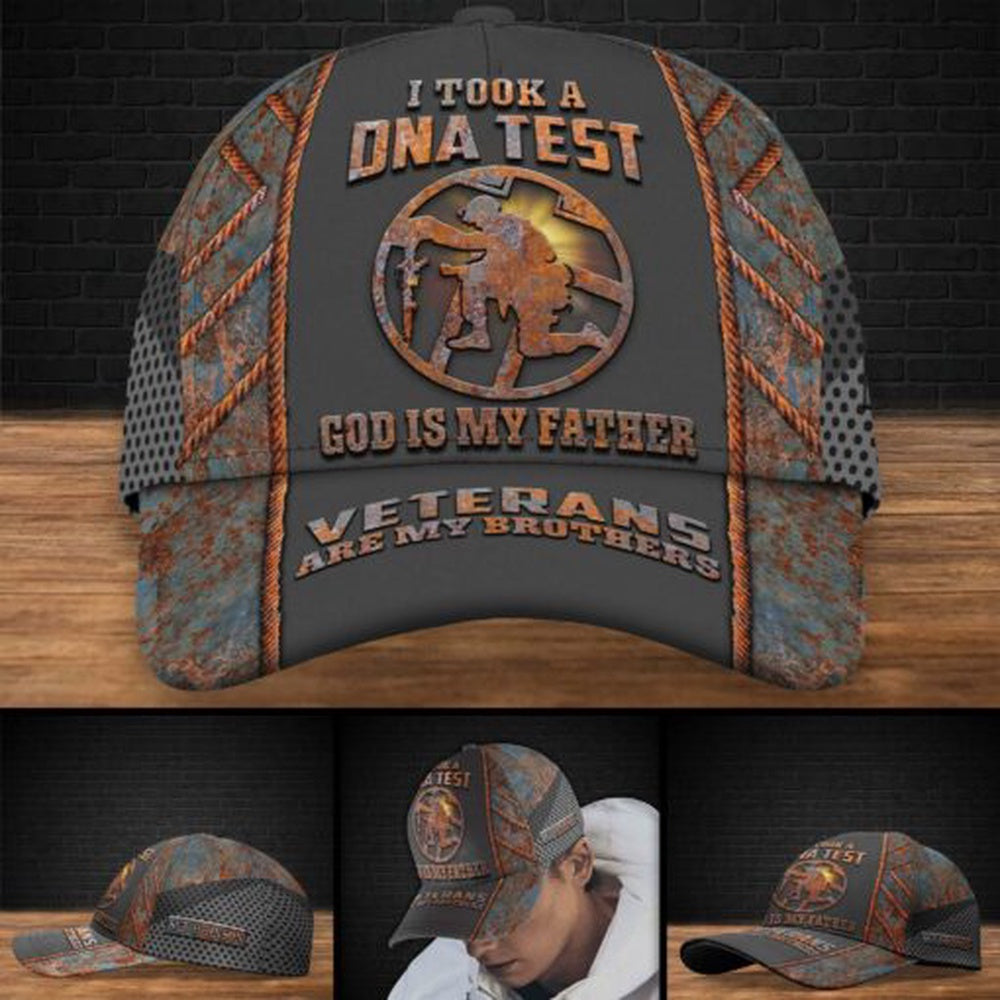 Veteran Cap, Veteran Personalized US Veteran Cap, I Took A DNA Test God Is My Father Veterans Are My Brothers, Military Eagle Cap Trucker Hats Custom Hats Gifts For Men & Women