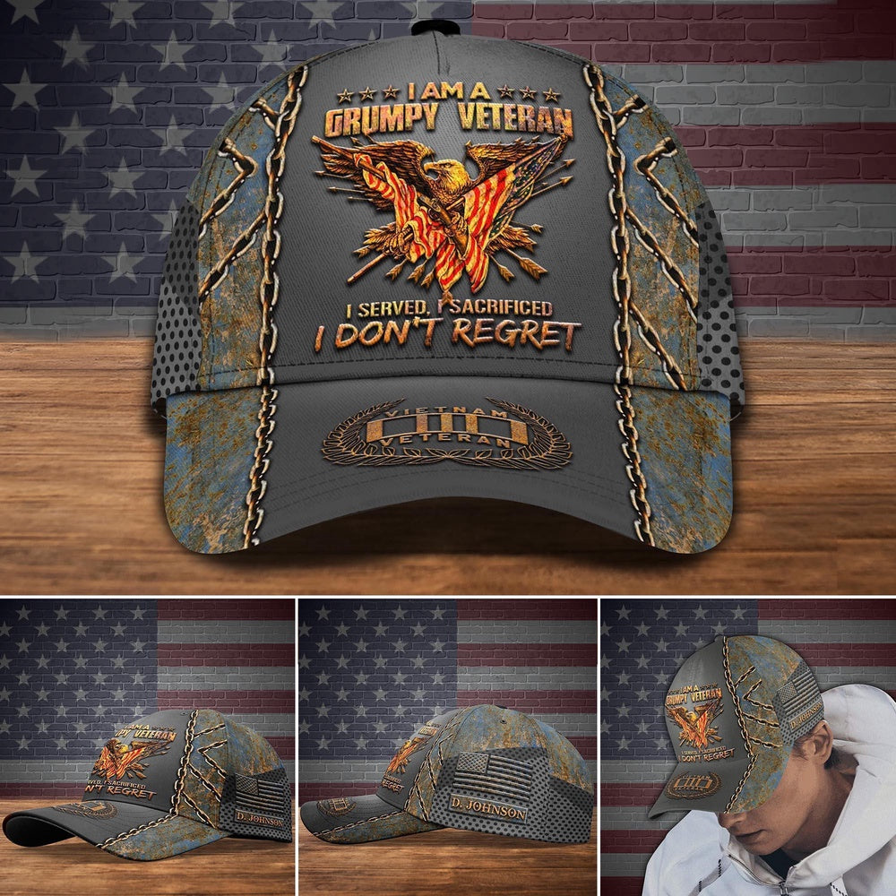 Veteran Cap, Vietnam Veteran I Am A Grumpy Veteran Cap Custom Cap Trucker Hats Custom Hats Gifts For Men & Women